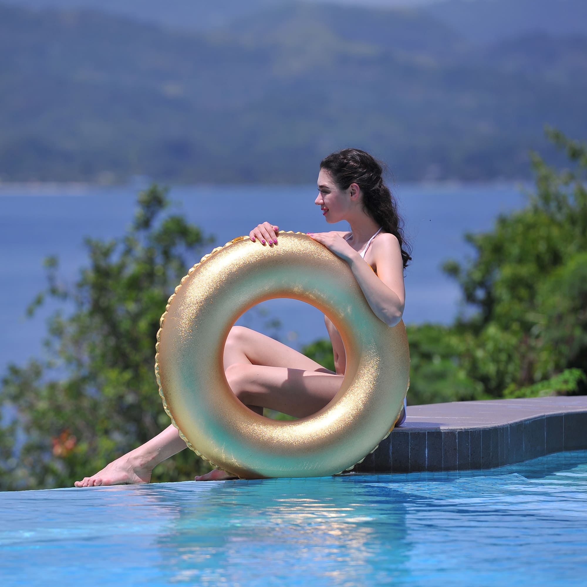 35" Golden Inflatable Pool Ring Float
