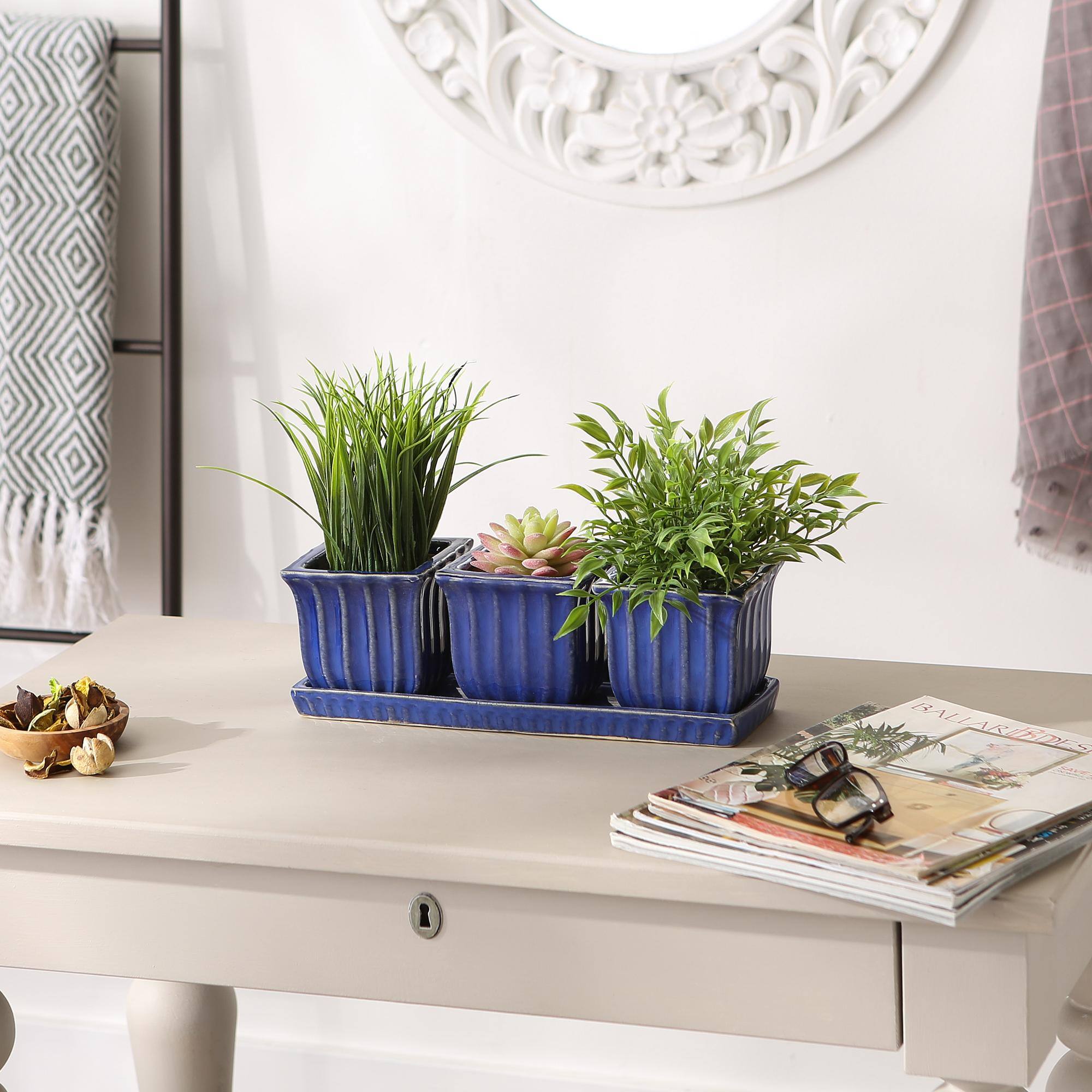 Square Ceramic Small Planter Set