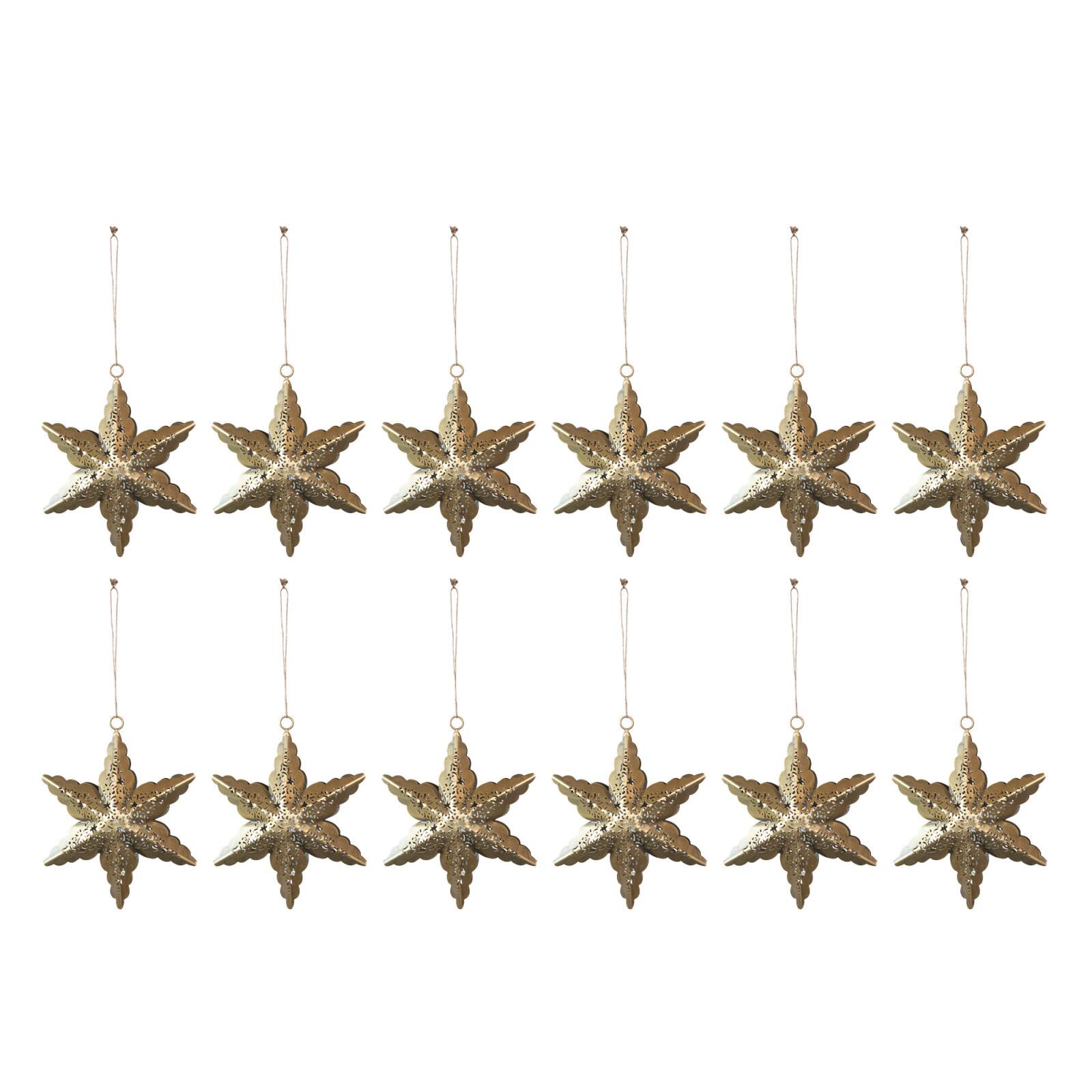Hello Honey® 12 Pack 5.75" Antique Brass Electroplated Metal Laser Cut Star Ornaments