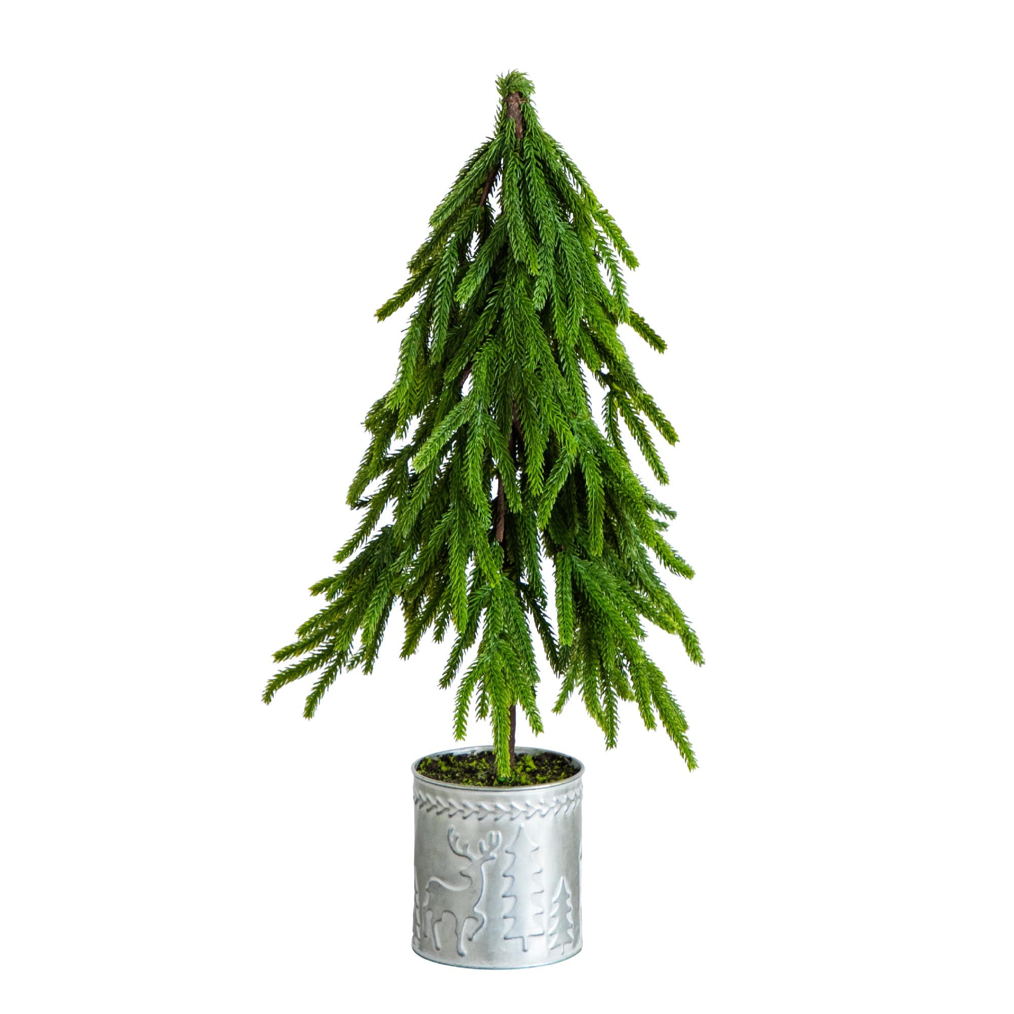 20" Real Touch Down Swept Norfolk Island Pine Artificial Christmas Tree in Metal Planter