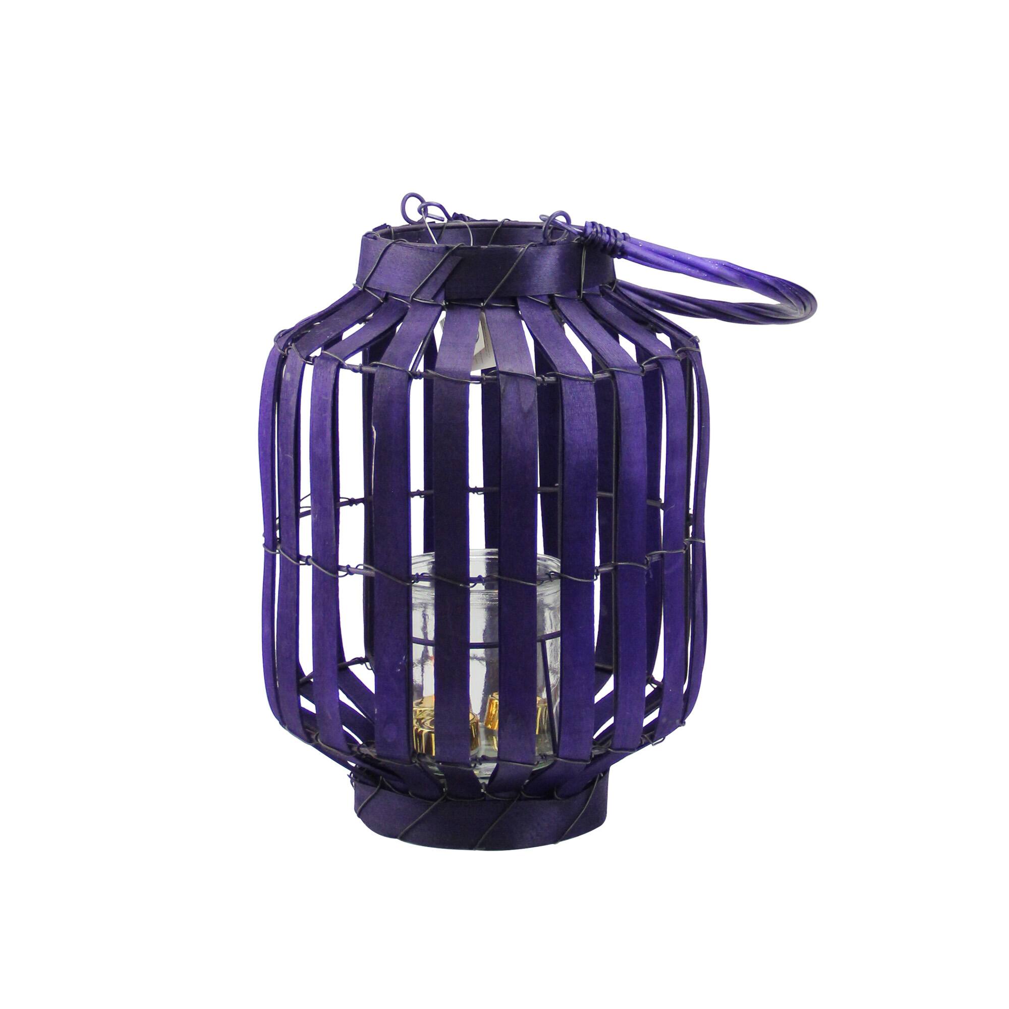 20" Tropicalia Tiki Bar Votive Candle Holder Lantern, Deep Purple