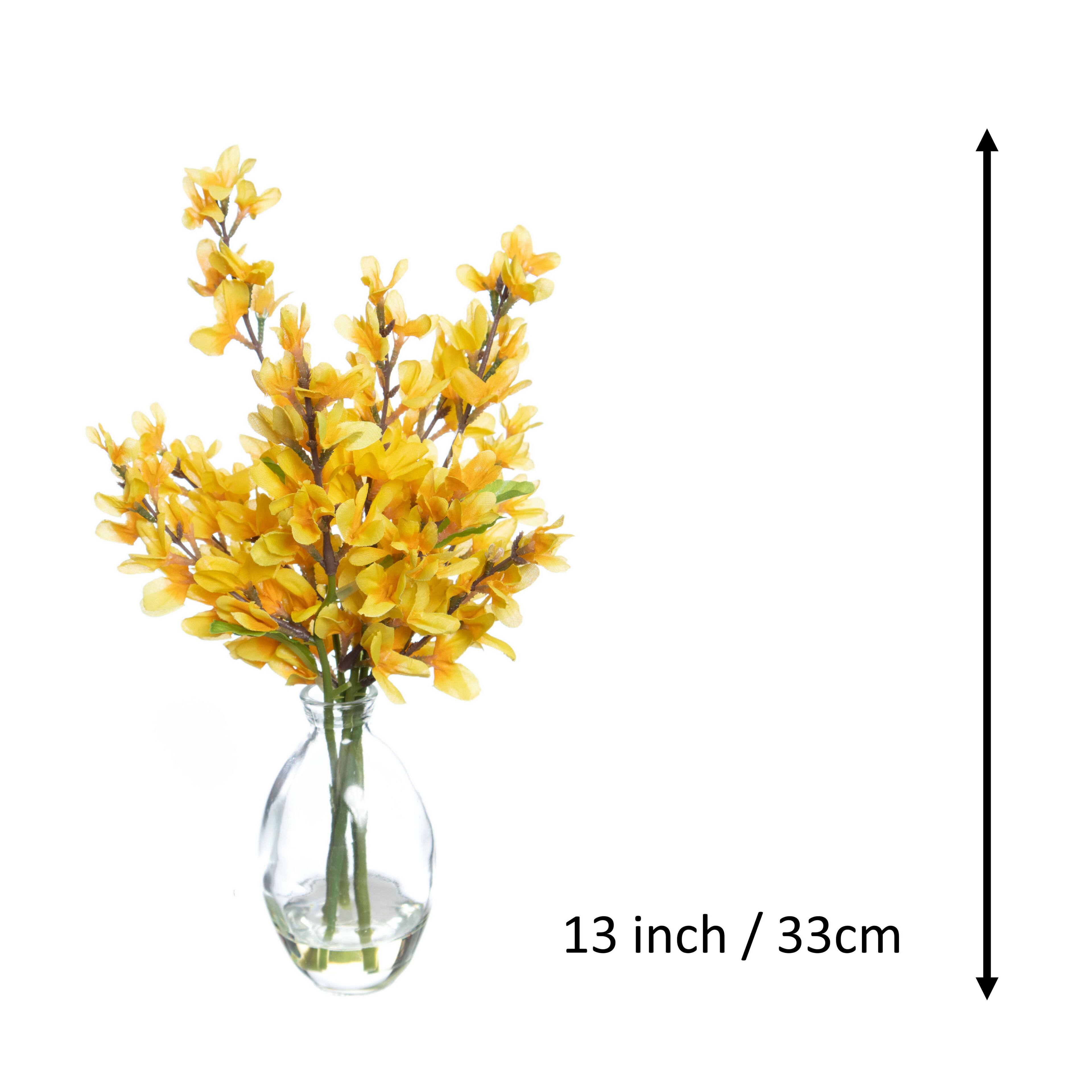 13" Yellow Forsythia in Clear Glass Vase by Ashland®