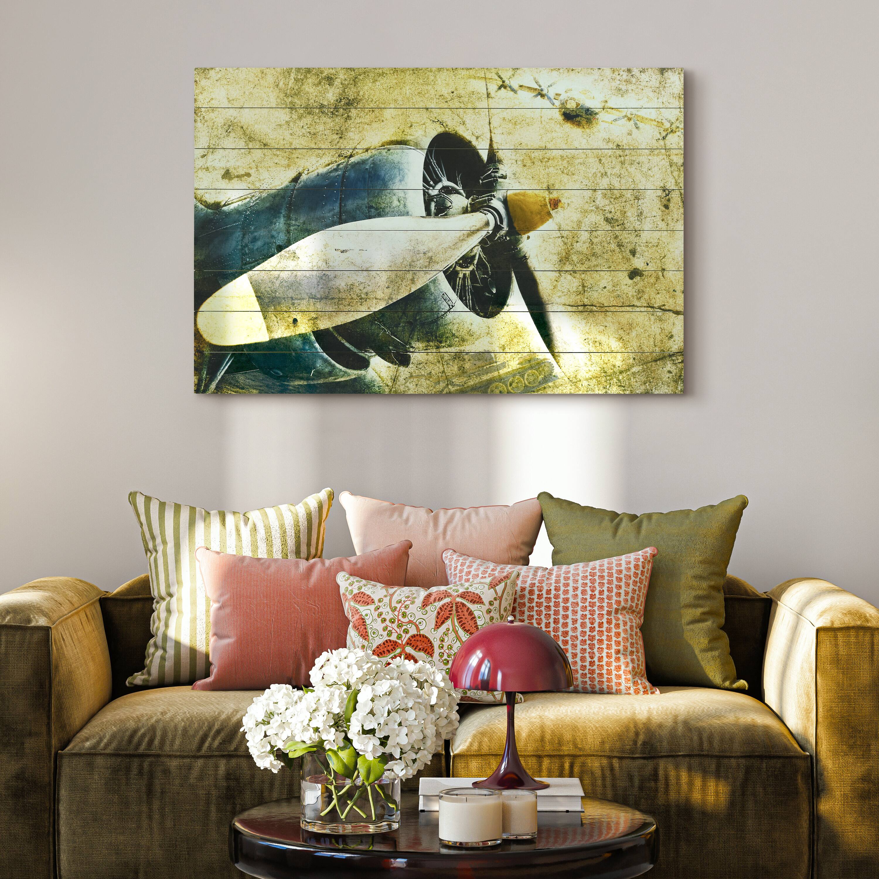 Empire Art Direct Arte de Legno 30" x 45" Airplane Digital Print Planks Wall Art