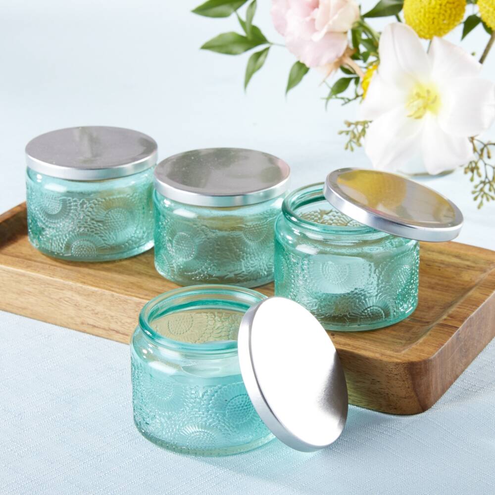 Kate Aspen® Garden Blooms Blue Glass Tea Light Holder, 4ct.