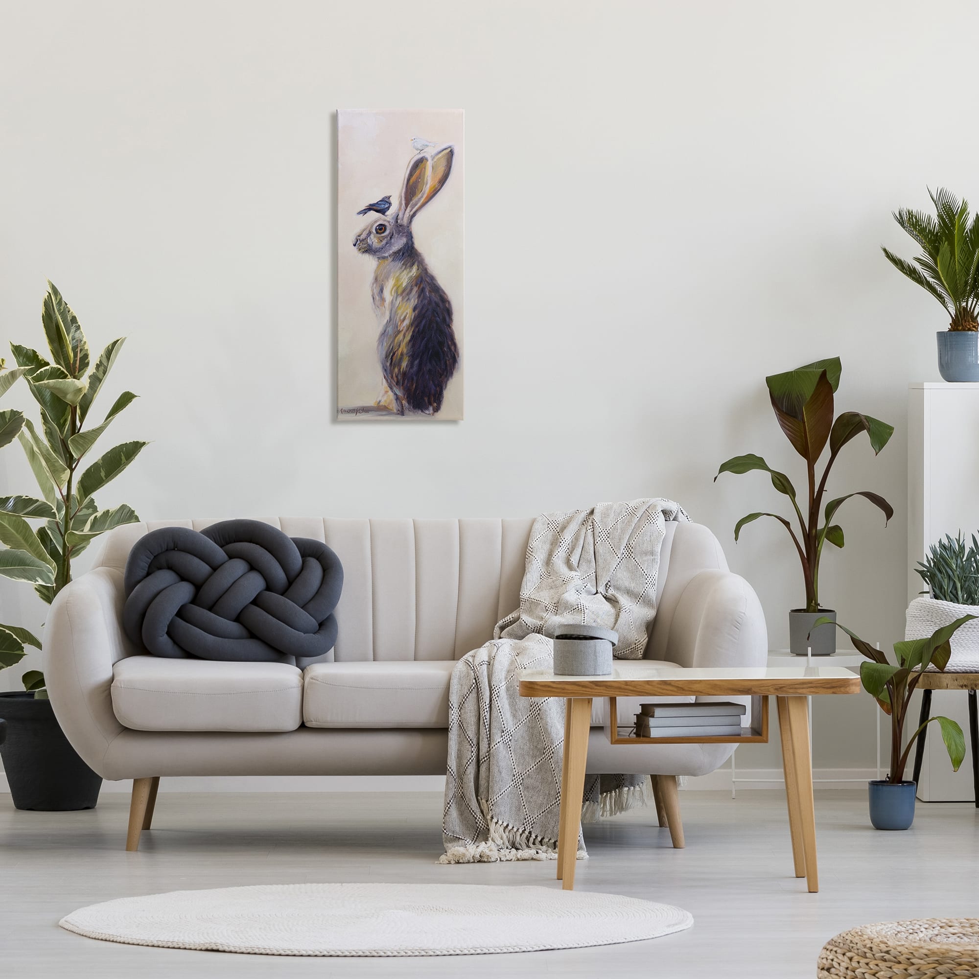 Stupell Industries Minimal Woodland Rabbit with Perched Birds Painting Canvas Wall Art