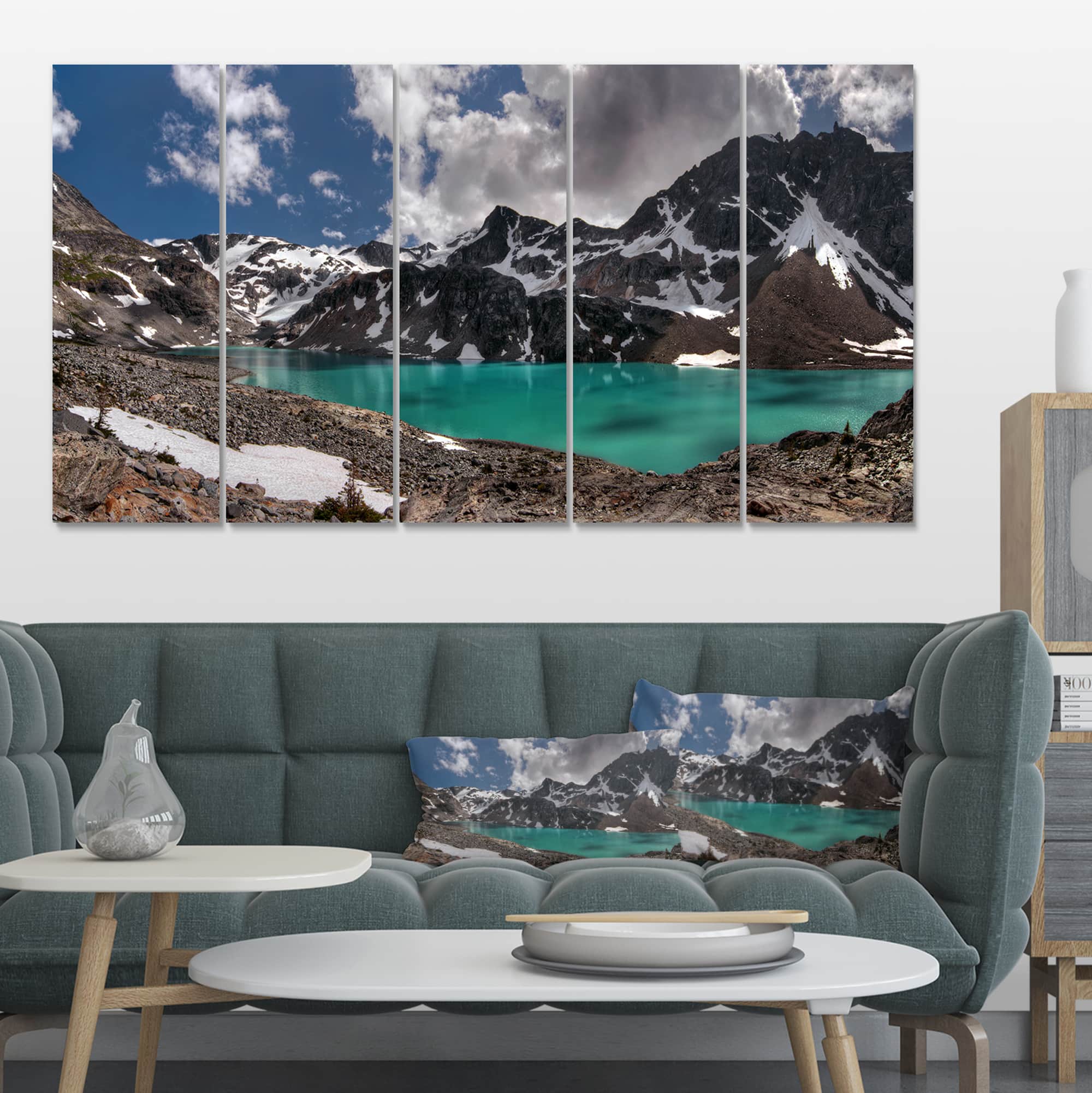 Designart - Distant Mountains and Mountain Lake - Landscape Canvas Art Print