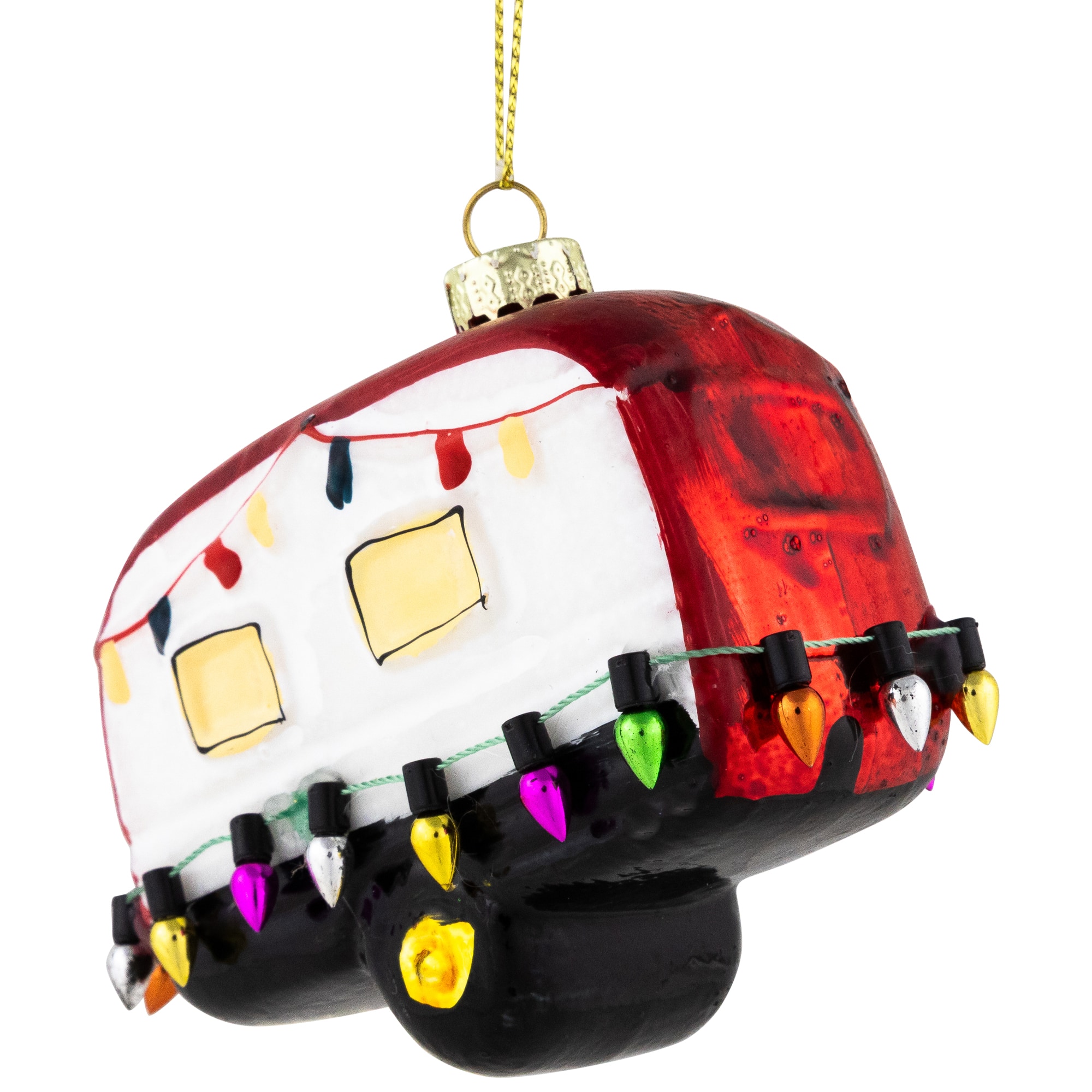 Decked Out Holiday Camper Glass Christmas Ornament - 3" - White and Red