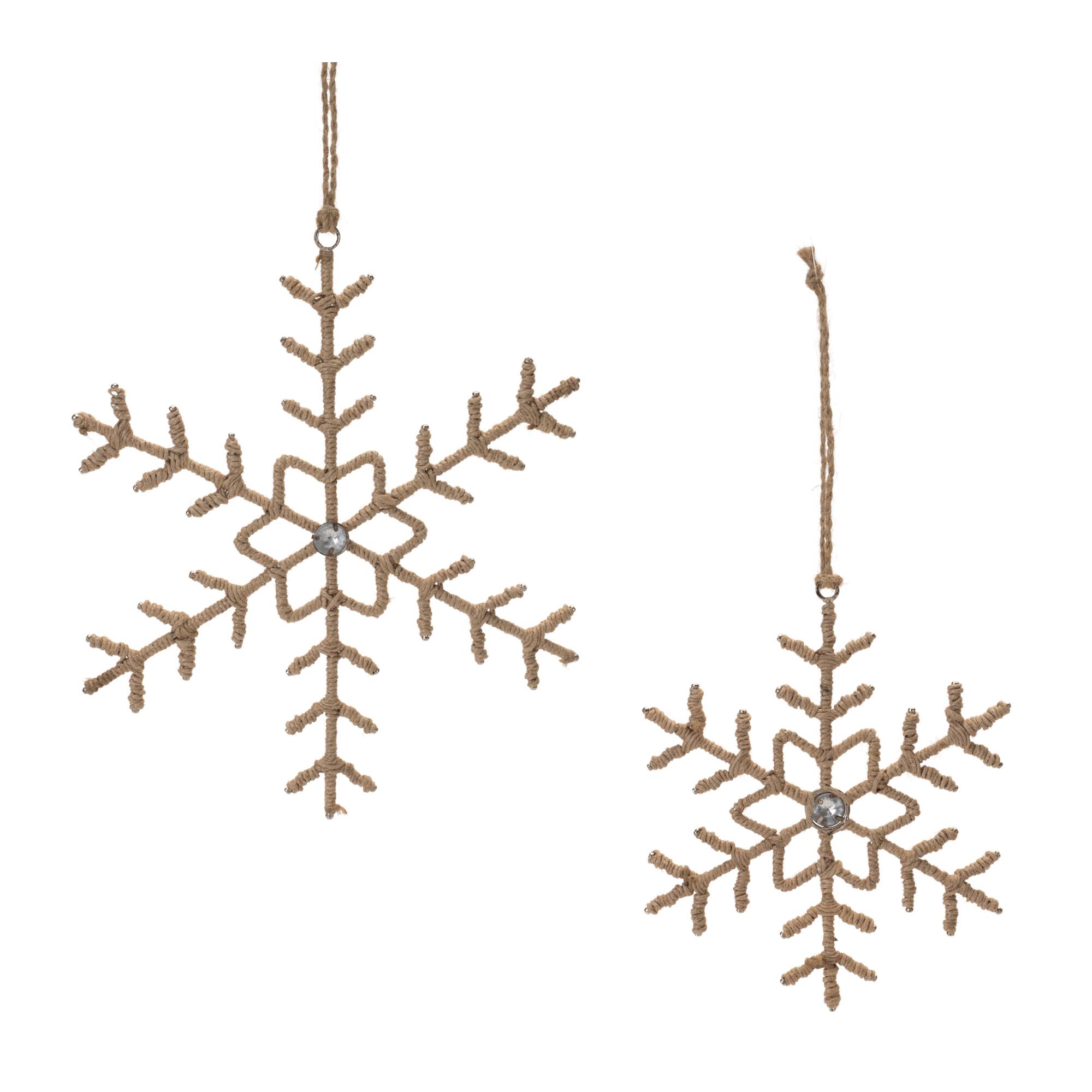 Jute Wrapped Metal Snowflake Oranment Set