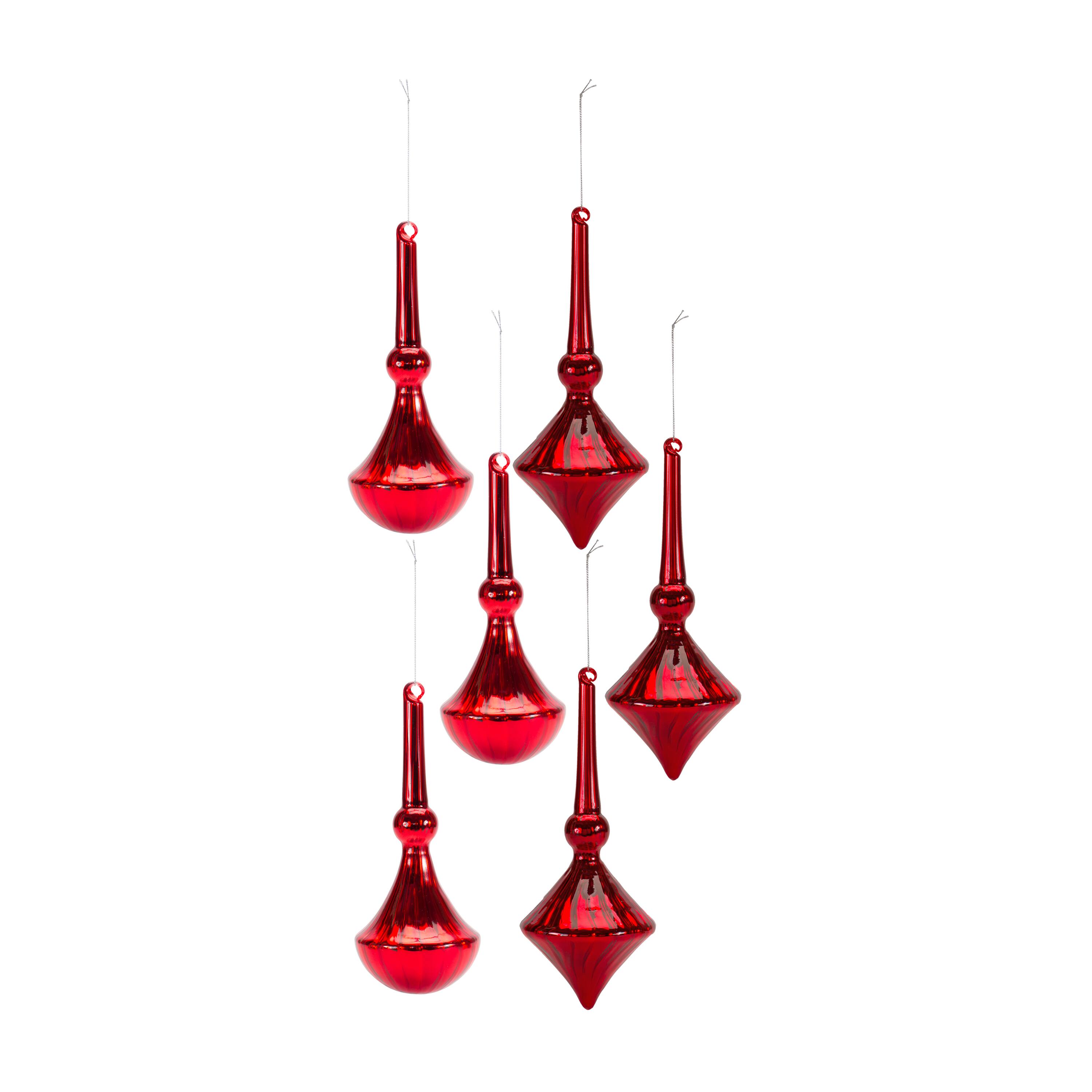 6 Pack 10.5" Red Finial Glass Ornaments 