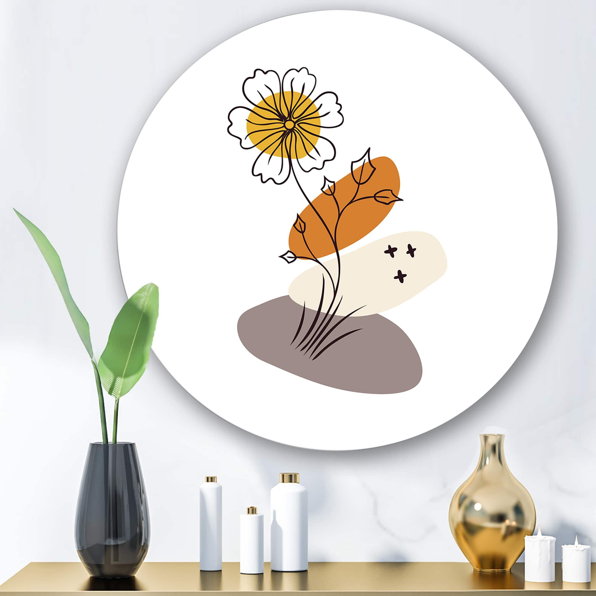 Designart - Abstract Flowers On Minimal Shapes I - Modern Metal Circle Wall Art