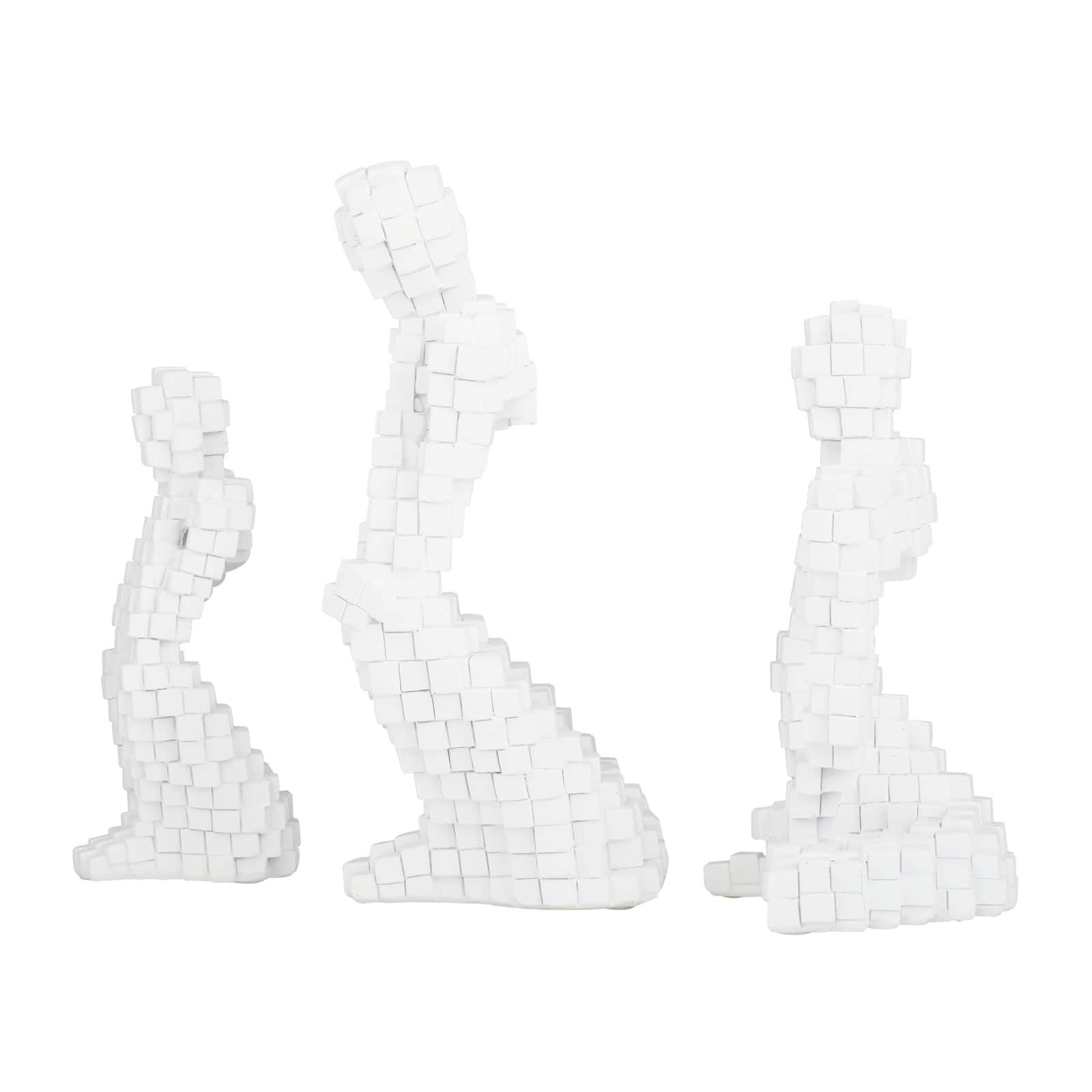 Set of 3 White Polystone Contemporary Sculptures, 13" x 6" x 6"