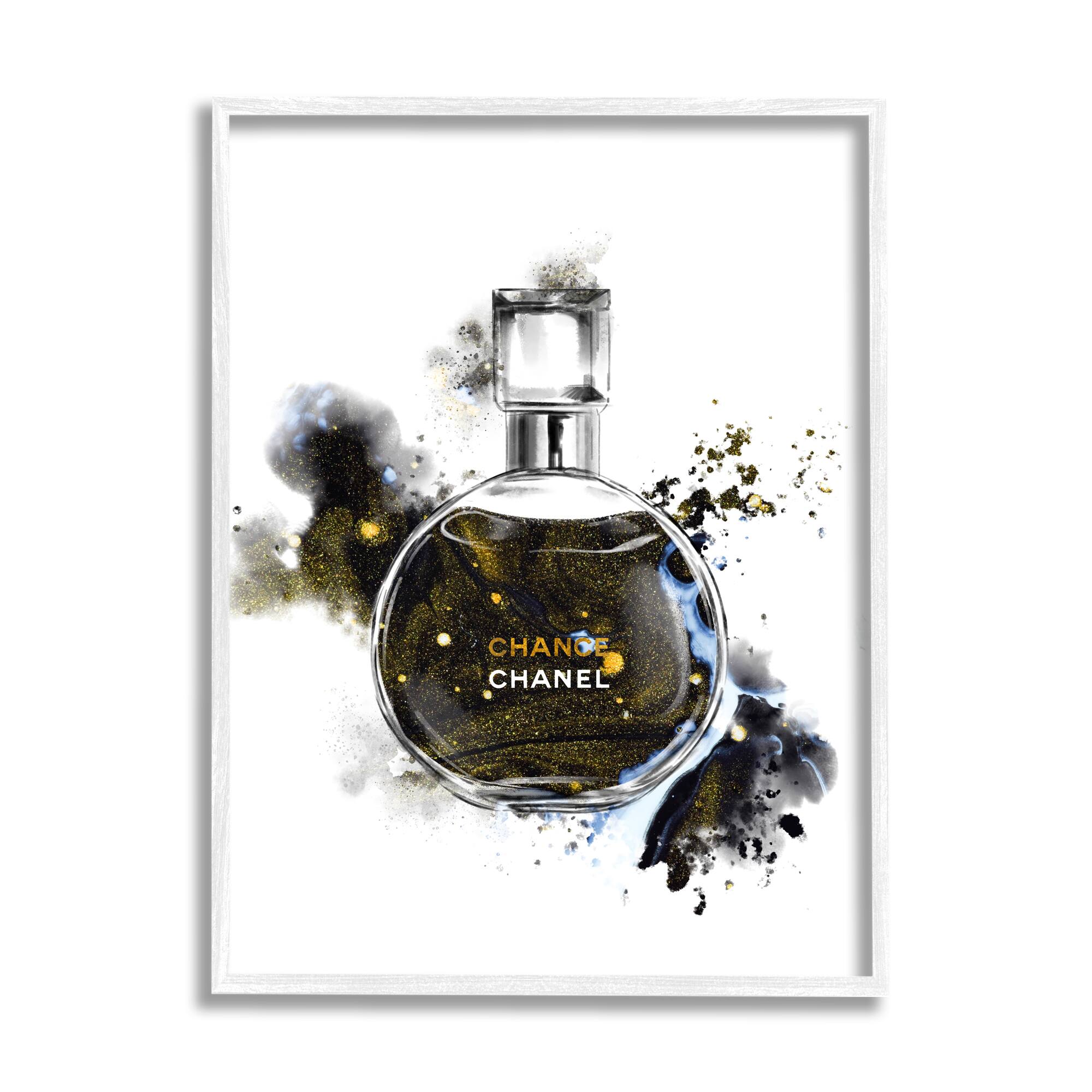 Stupell Industries Glam Cosmetic Bottle Black Gold Watercolor Perfume Bottle Framed Wall Art