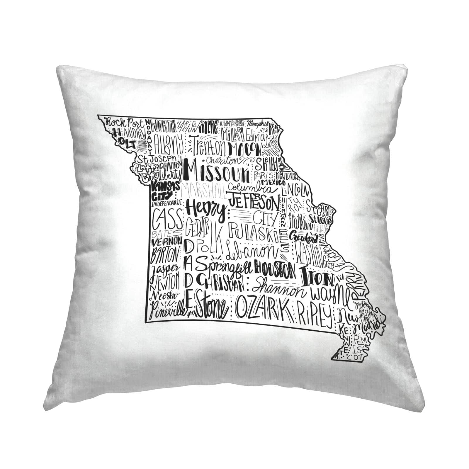 Stupell Industries Missouri State Shape Typography Cities Map Throw Pillow, 18" x 18"