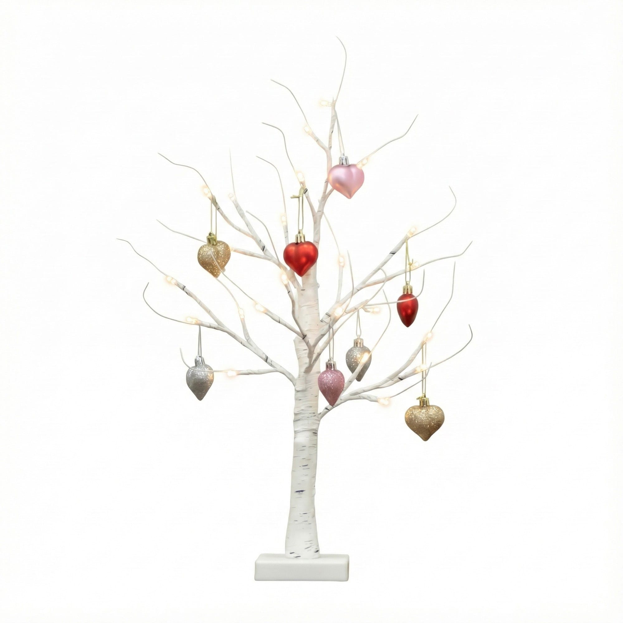 2ft. Pre-Lit Artificial Valentine's Day Twig Tree with 24 Warm White LED Lights and Heart Ornaments
