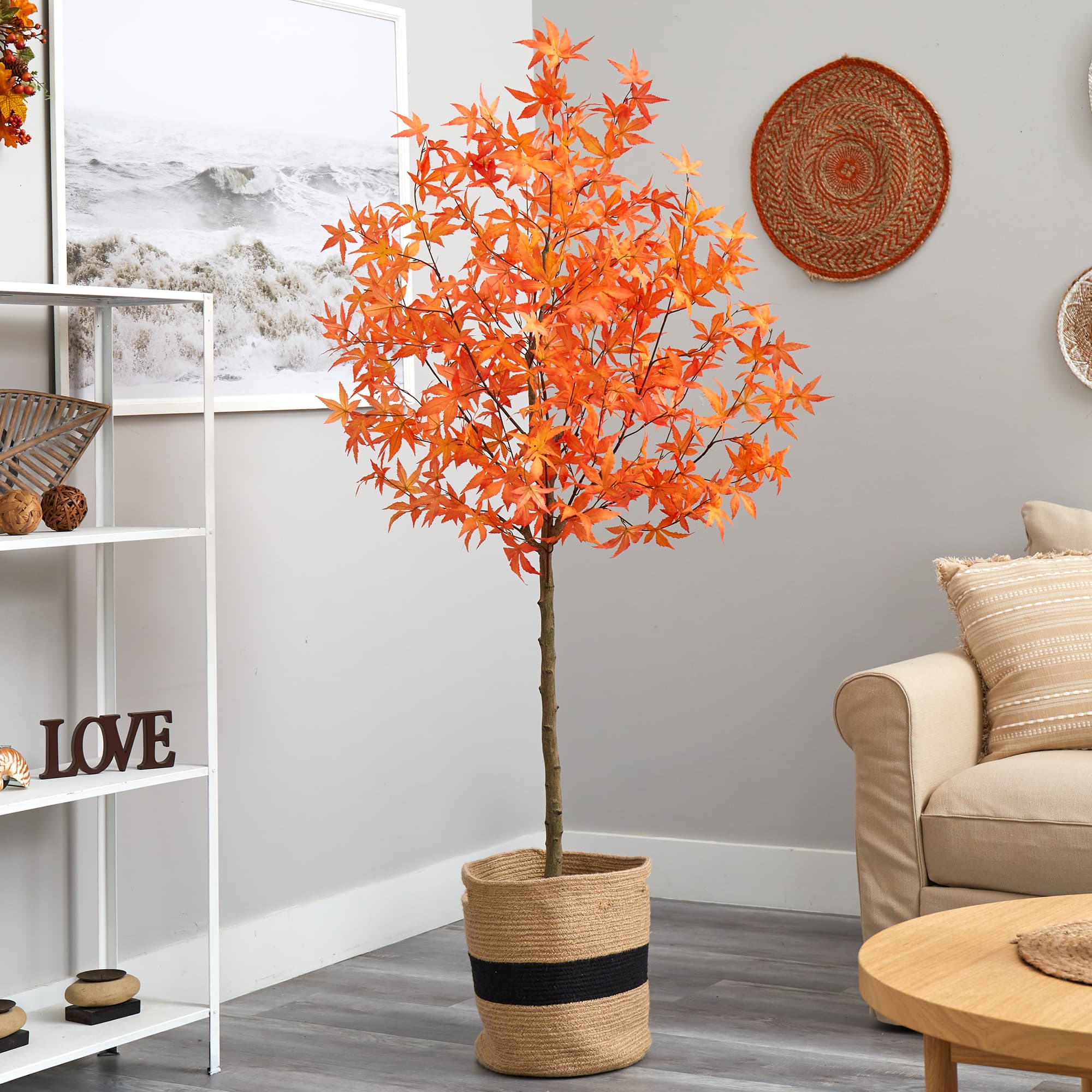 6ft. Artificial Autumn Maple Tree with Basket