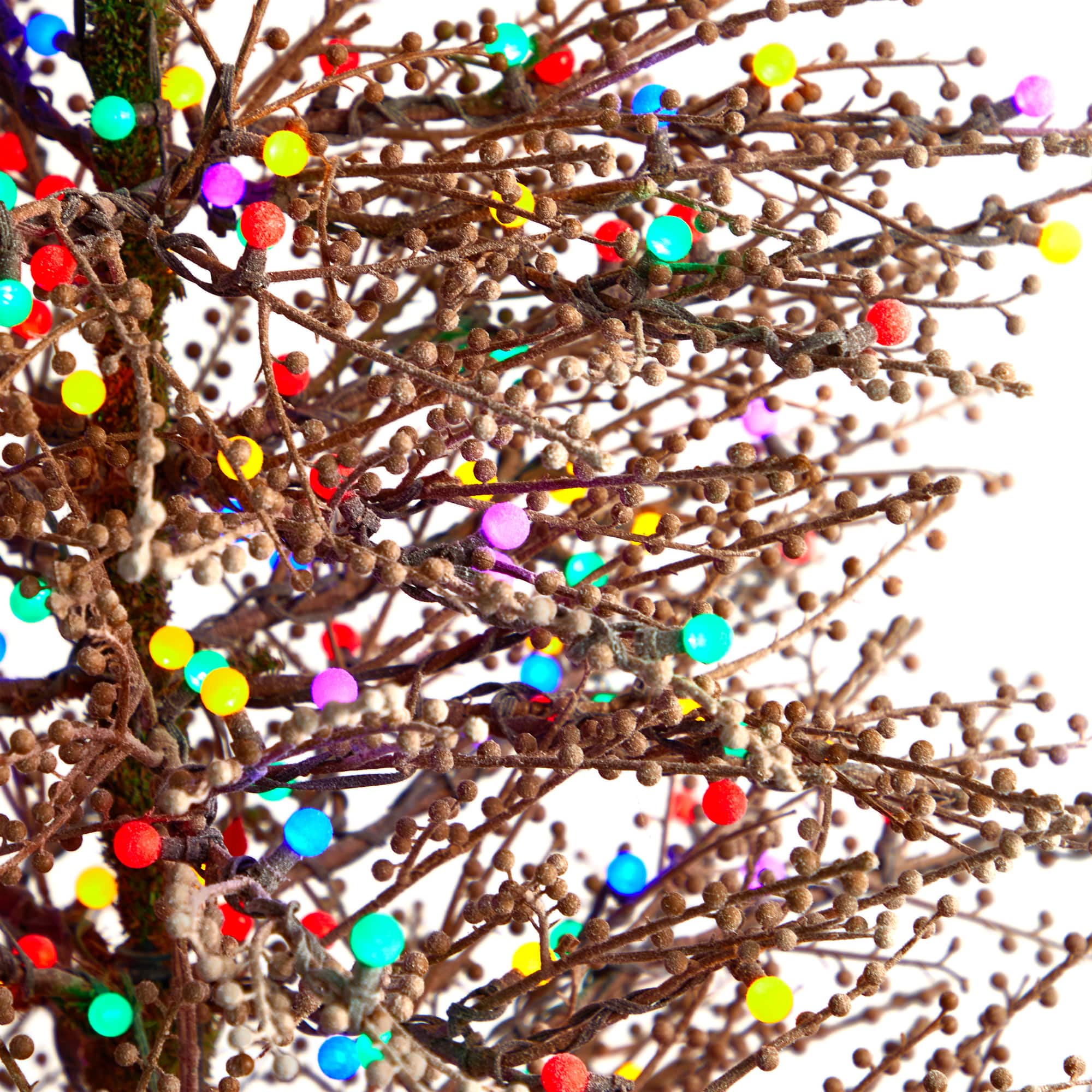 7ft. Pre-Lit Frosted Berry Twig Artificial Christmas Tree, Multicolor Gum Ball LED Lights