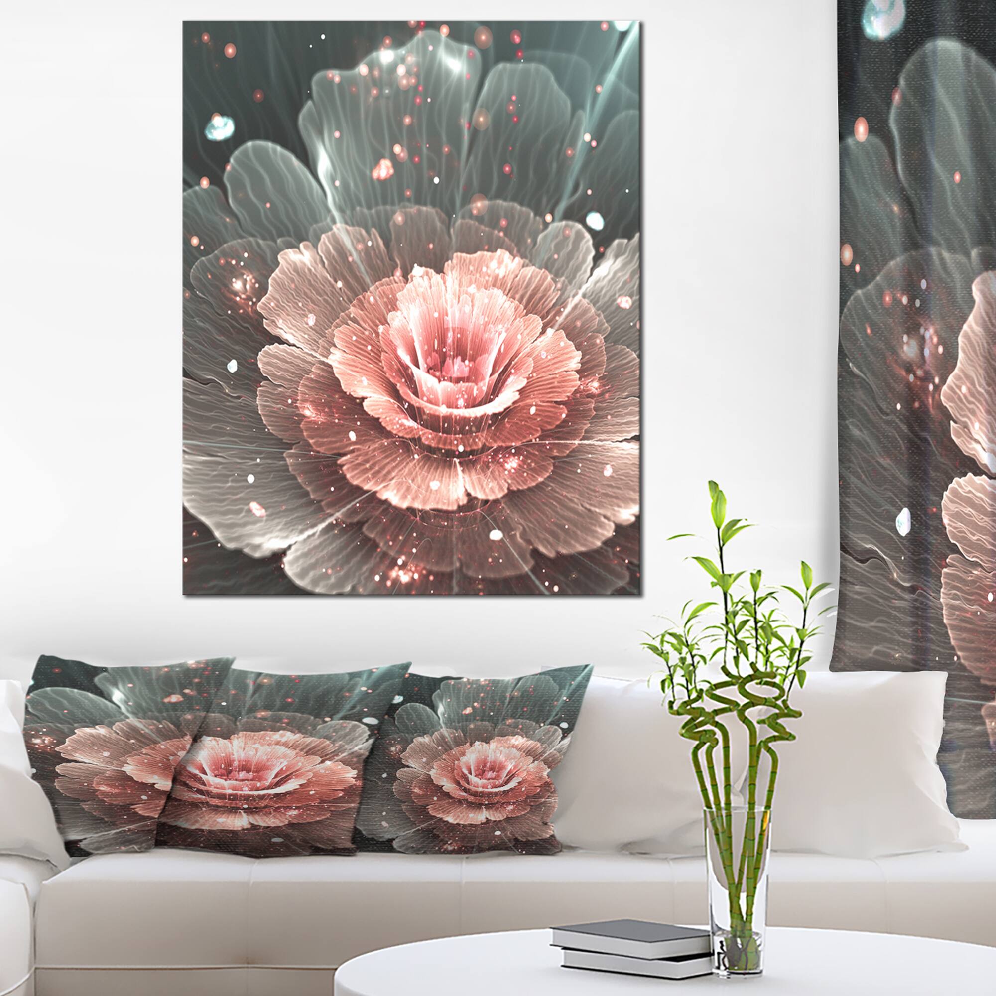 Designart - Abstract Fractal Pink Gray Flower - Floral Art Canvas Print