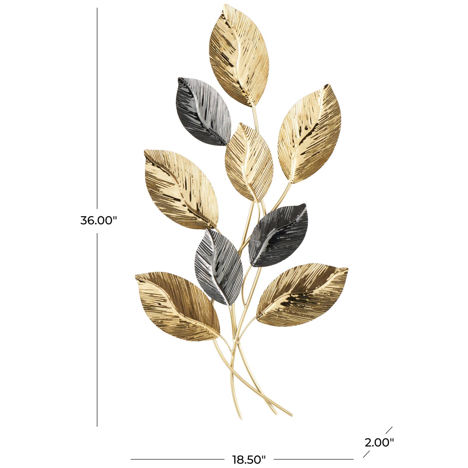 19" x 36" Gold Stainless Steel Metal Leaf Layered Home Wall Décor