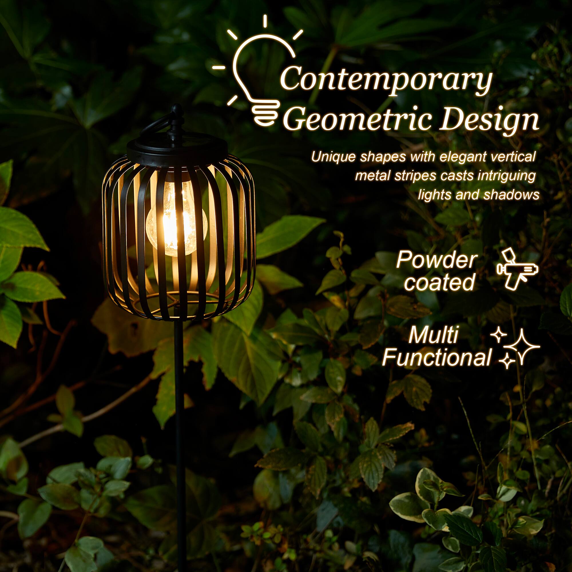 Glitzhome® 33" Black Metal Stripes Solar Powered Outdoor Lantern