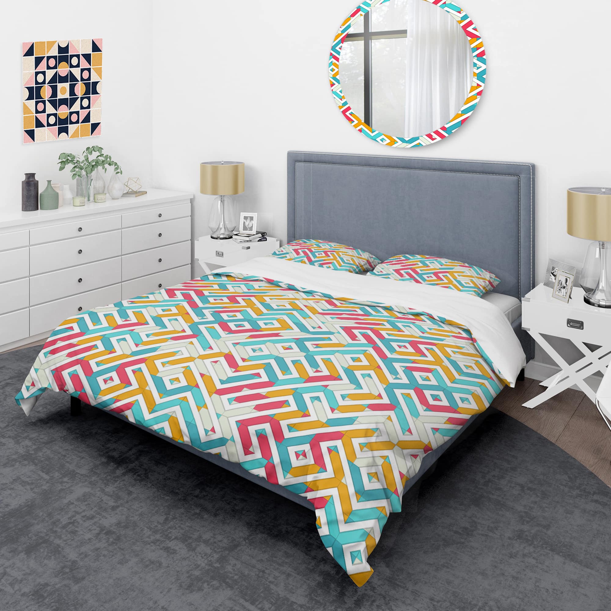 Designart 'Abstract Retro Geometry I' Mid-Century Duvet Cover Set