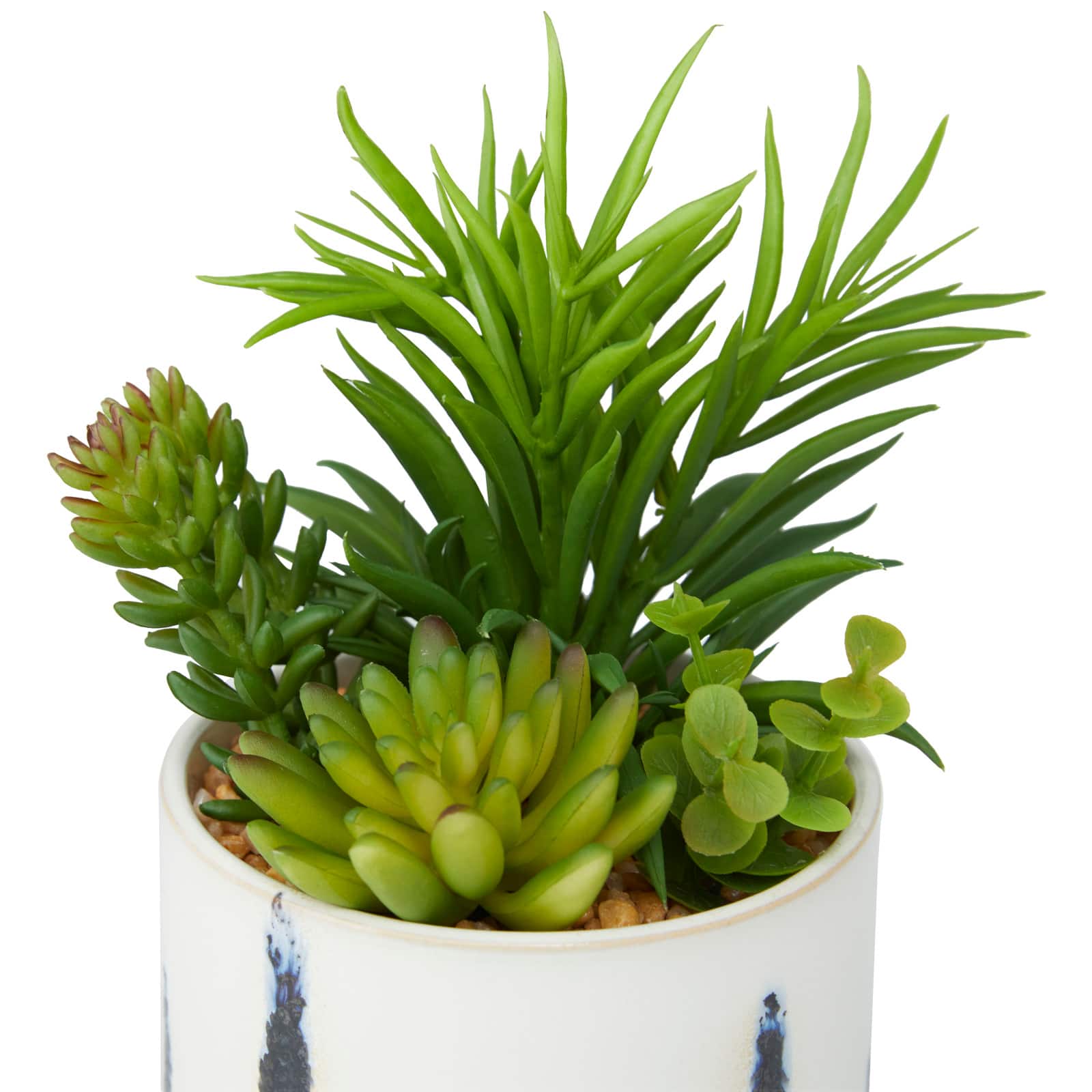 Green Faux Foliage Succulent in Patterned Porcelain Pot Set