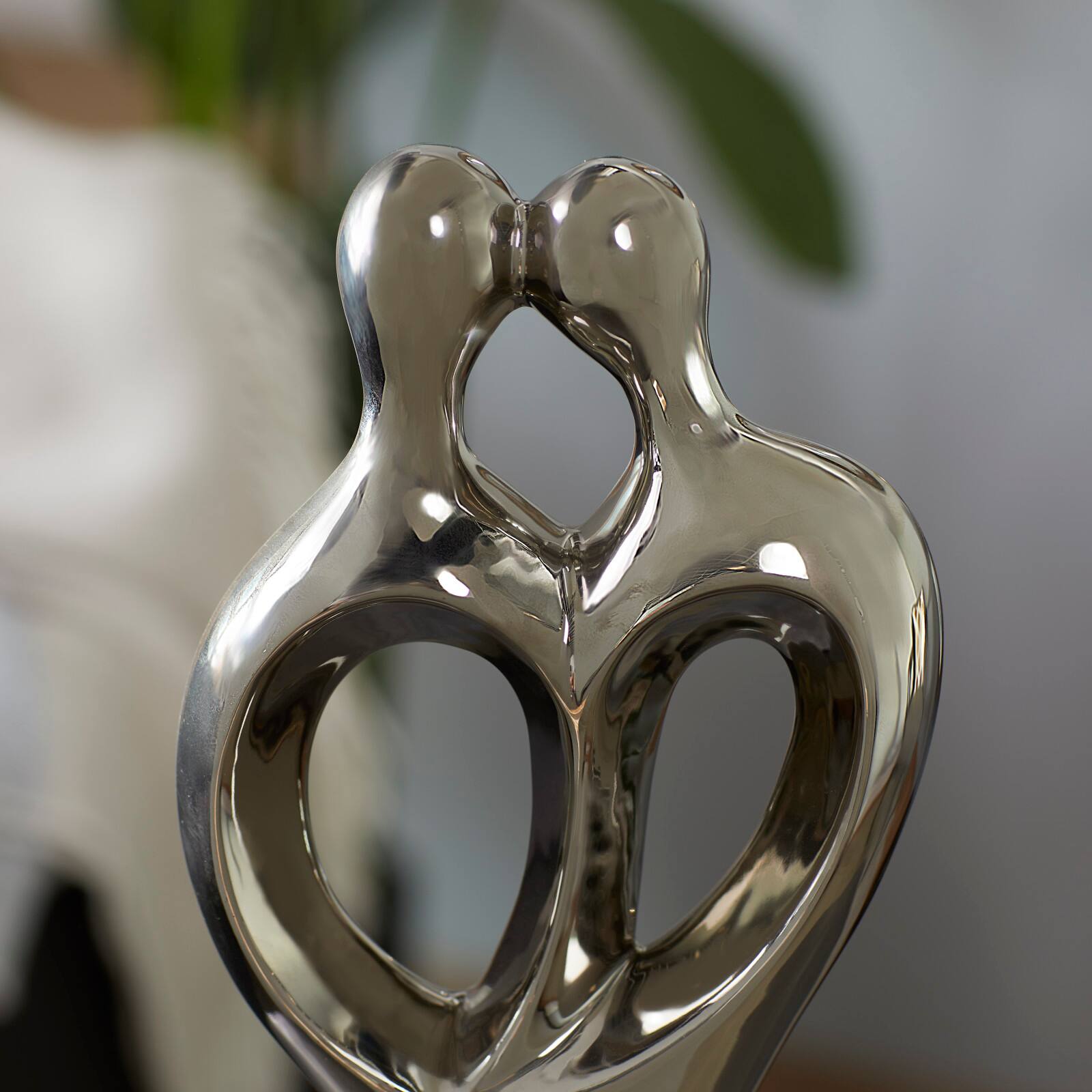 19" Traditional Silver Porcelain Stylized Abstract Couple Sculpture