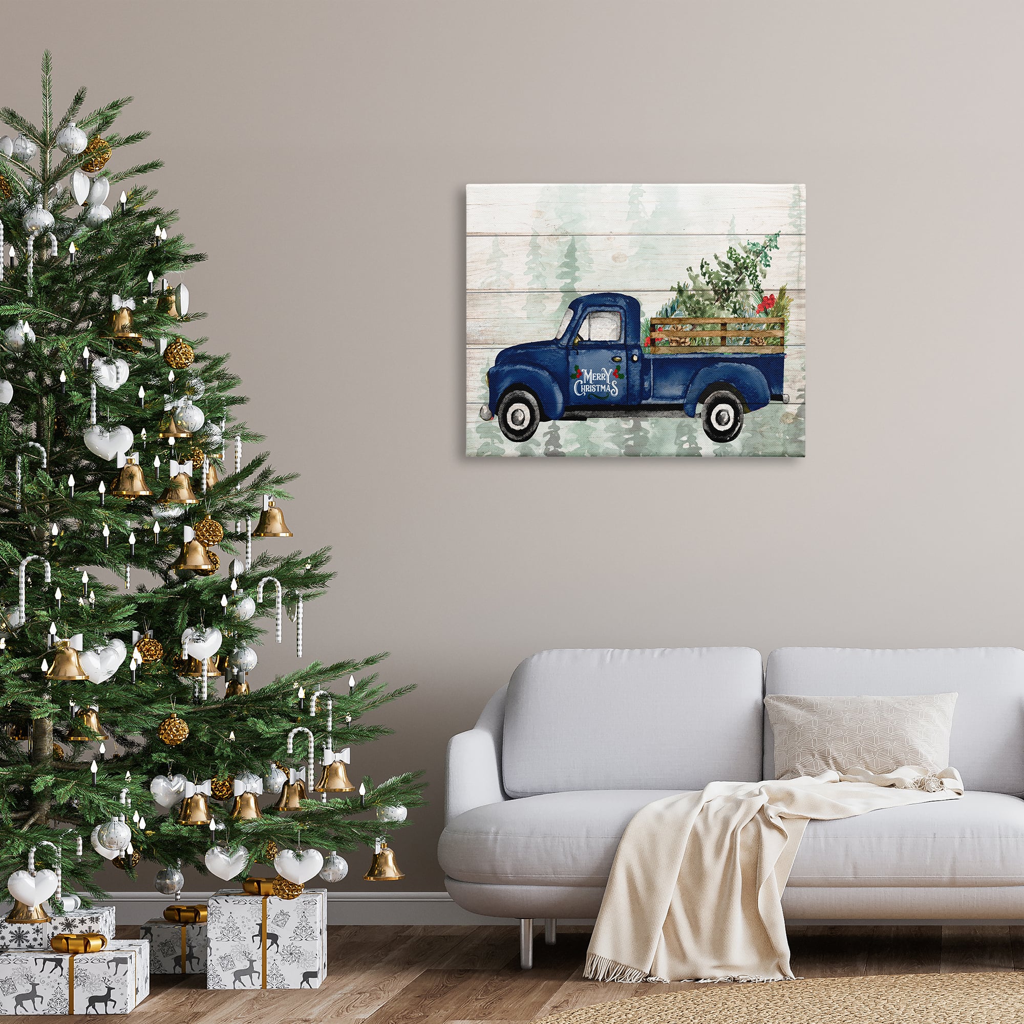 Stupell Industries Merry Christmas Blue Holiday Truck Canvas Wall Art