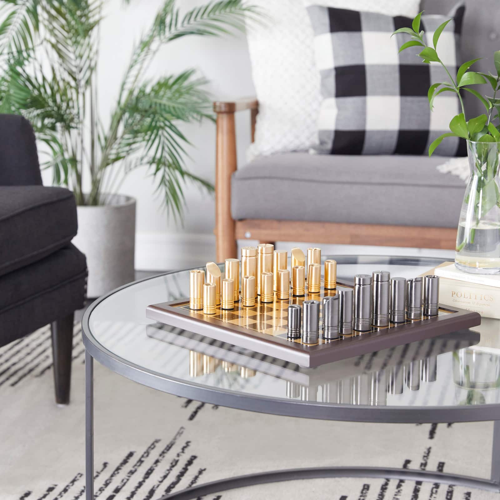Gold Aluminum Contemporary Game Set, 14" x 14" x 4"
