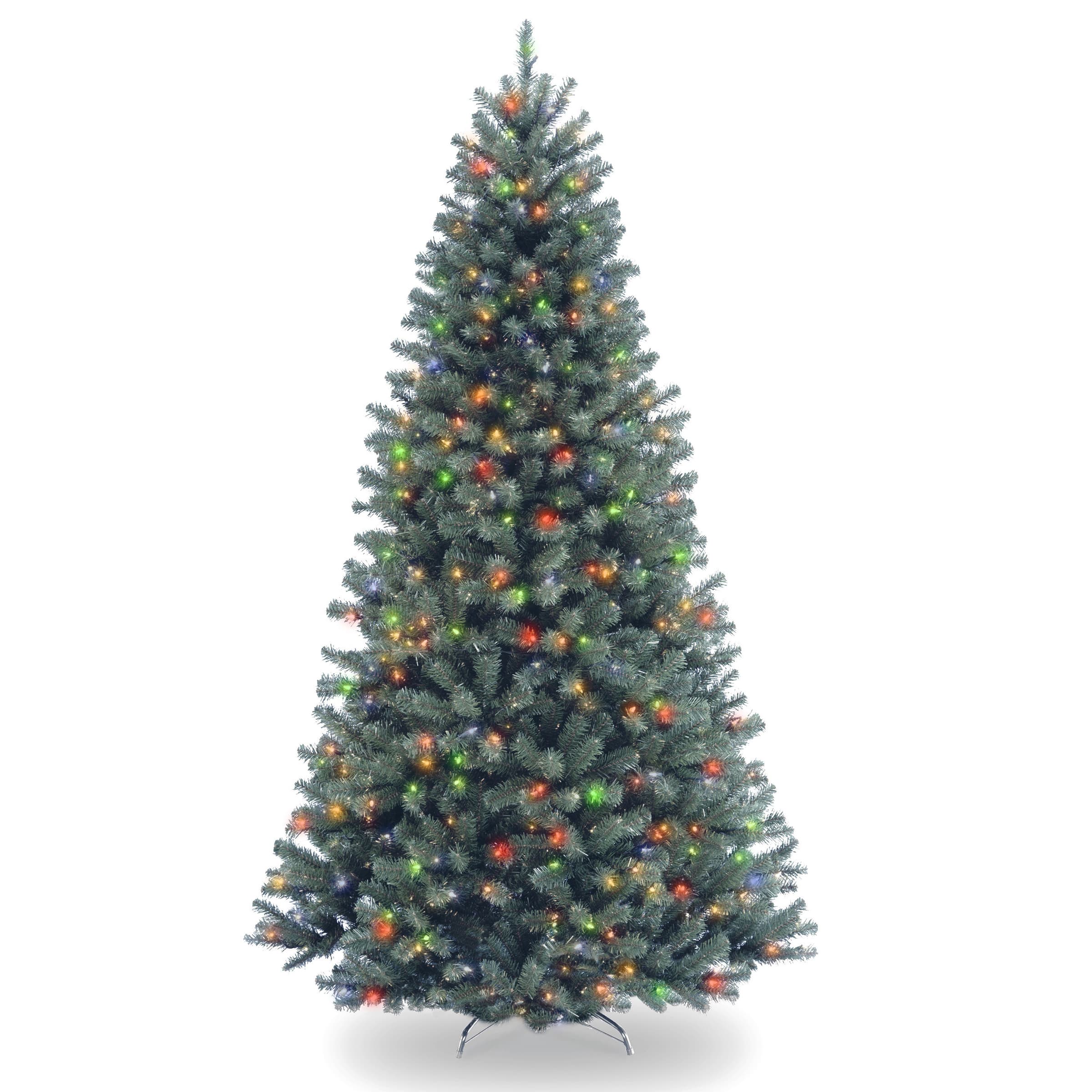 7.5 ft. Pre-lit Hinged North Valley Spruce Blue Medium Artificial Christmas Tree, Multicolor Lights