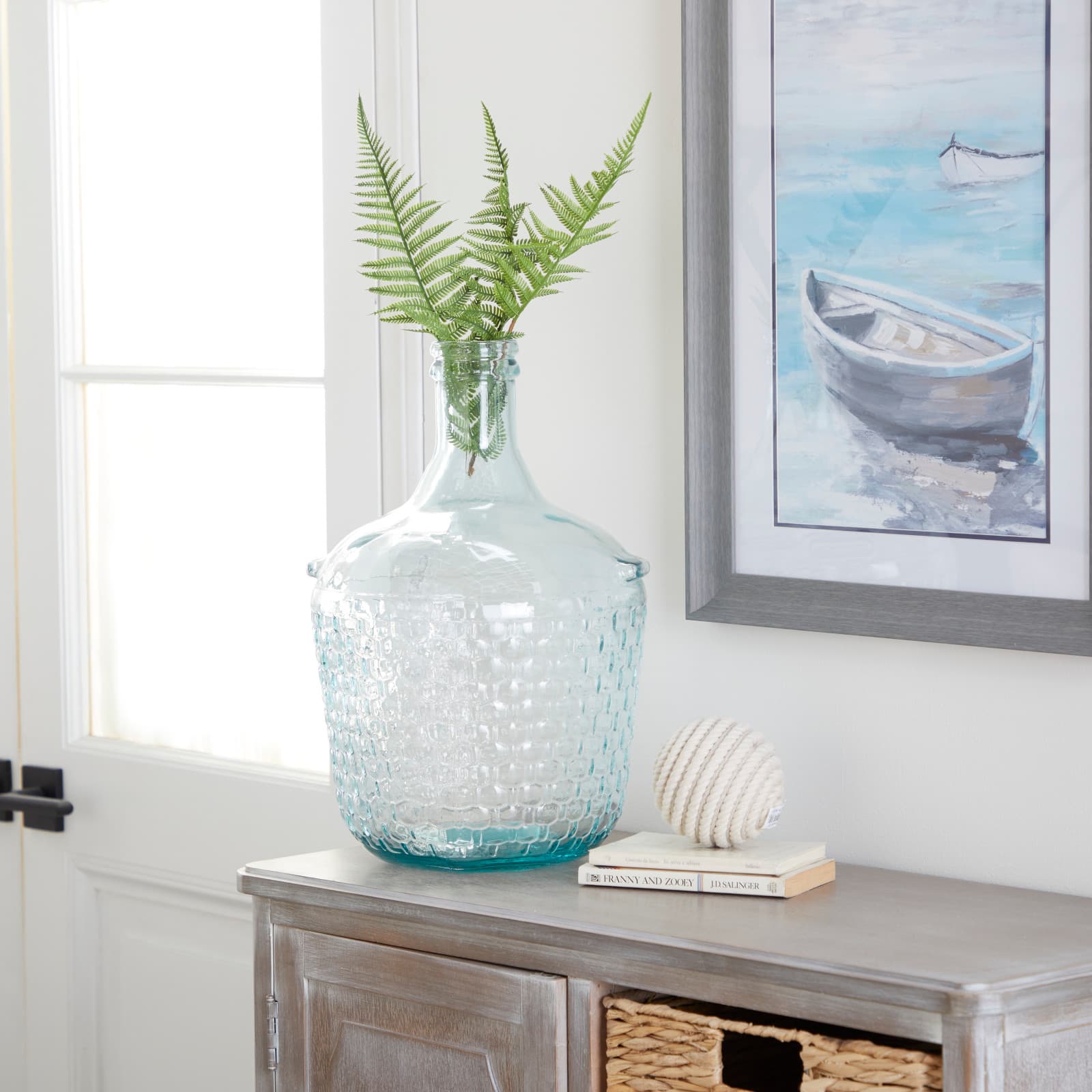 17" Blue Glass Farmhouse Vase