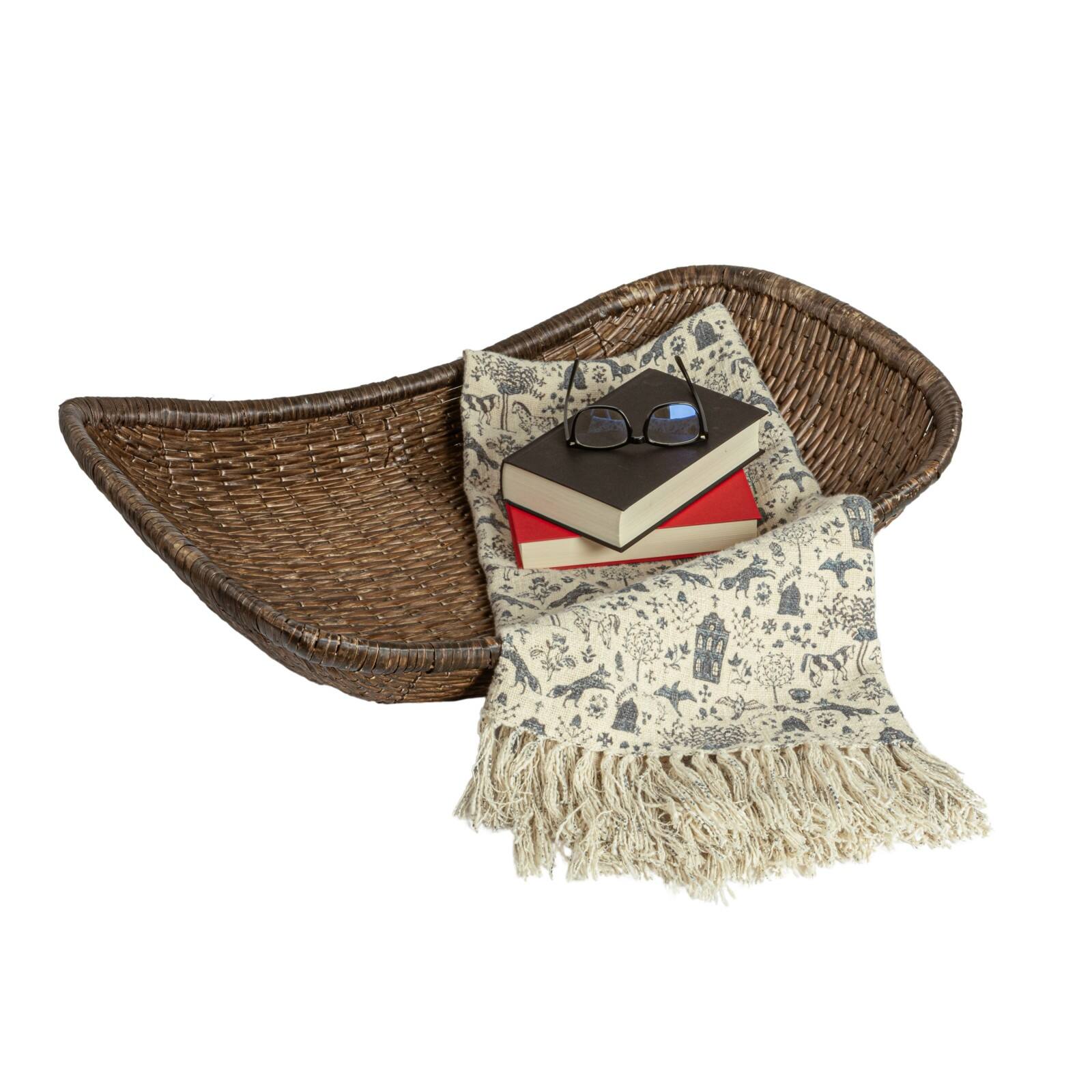 Hello Honey® 34.25" Brown Antique Woven Wicker Tray Basket