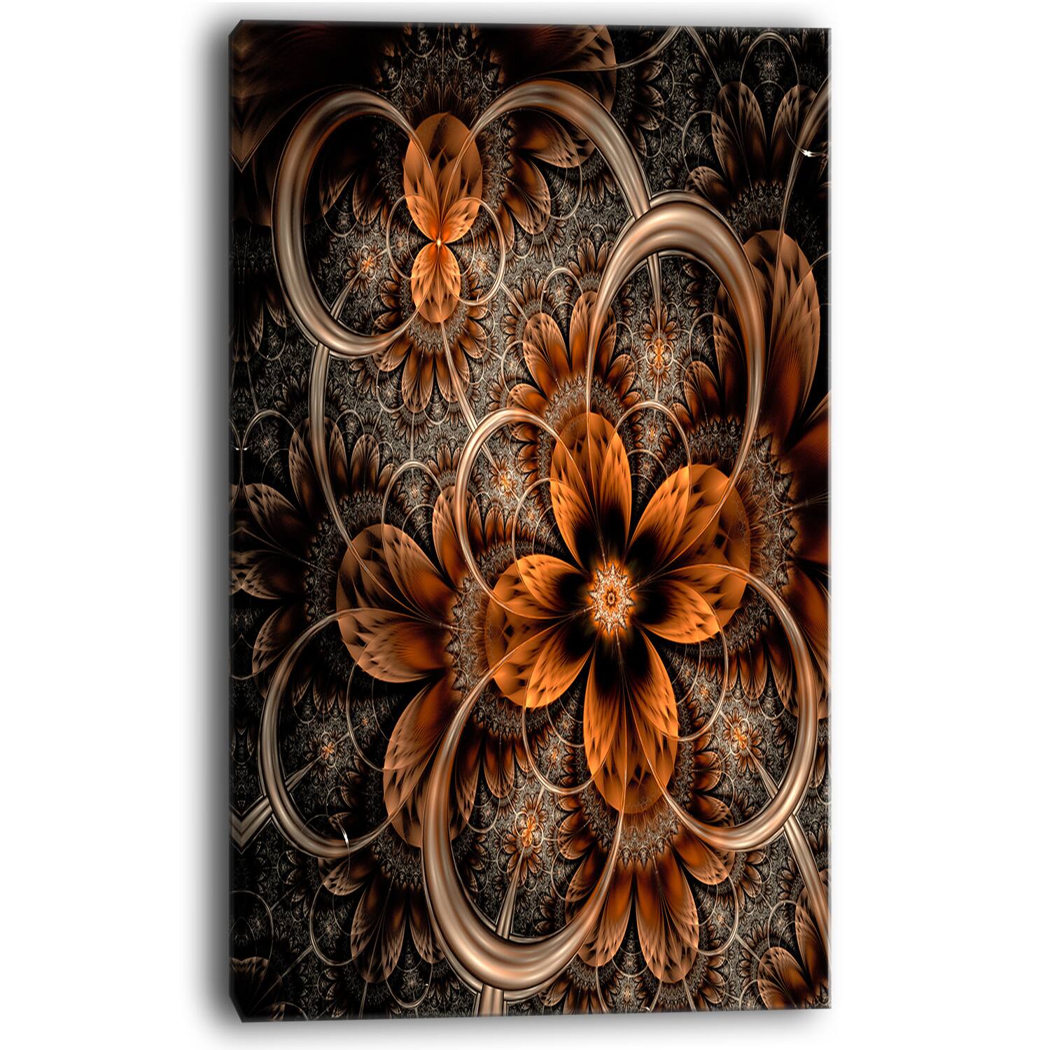 Designart - Dark Orange Digital Art Fractal Flower