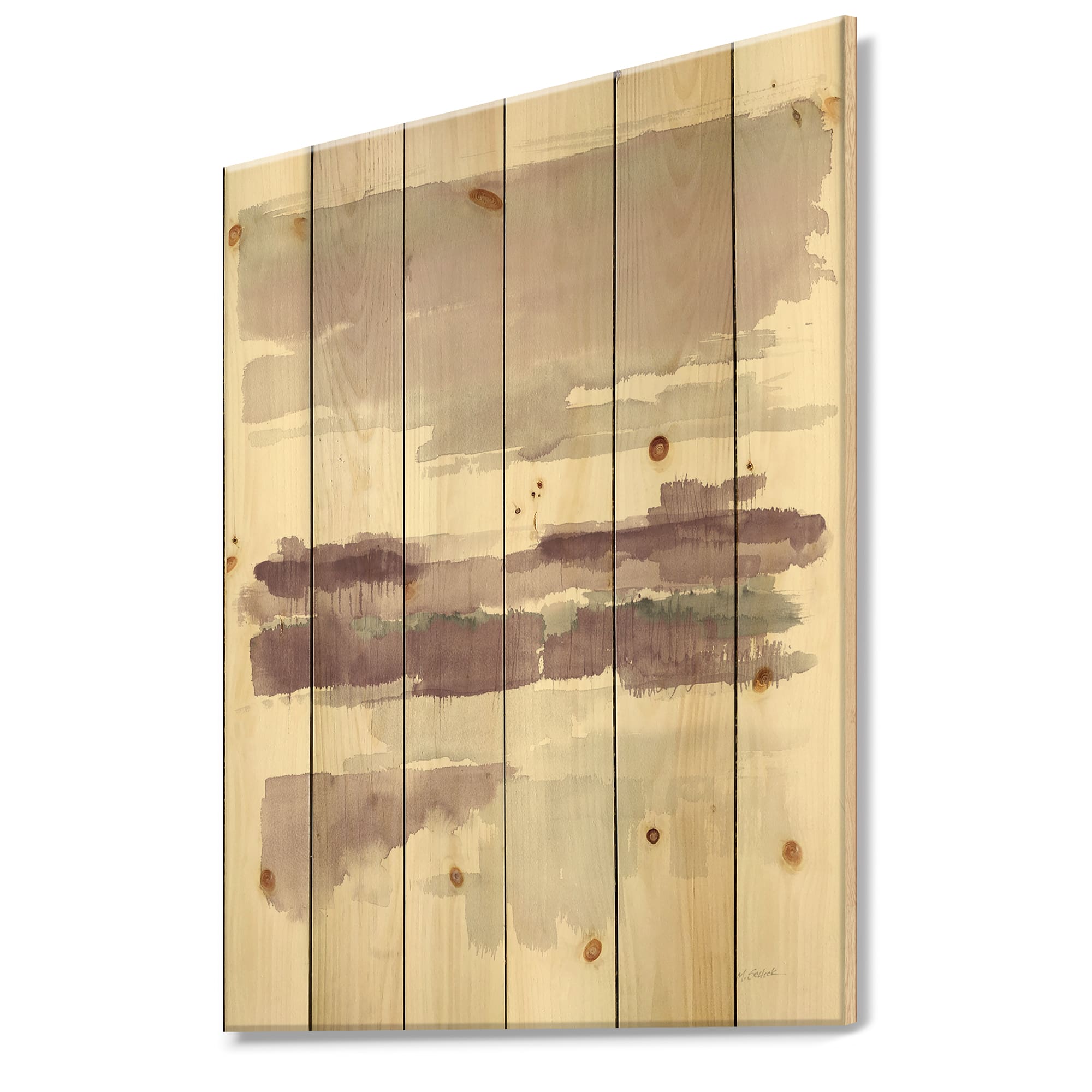 Designart - Purple Amethyst Wetlands - Traditional Print on Natural Pine Wood