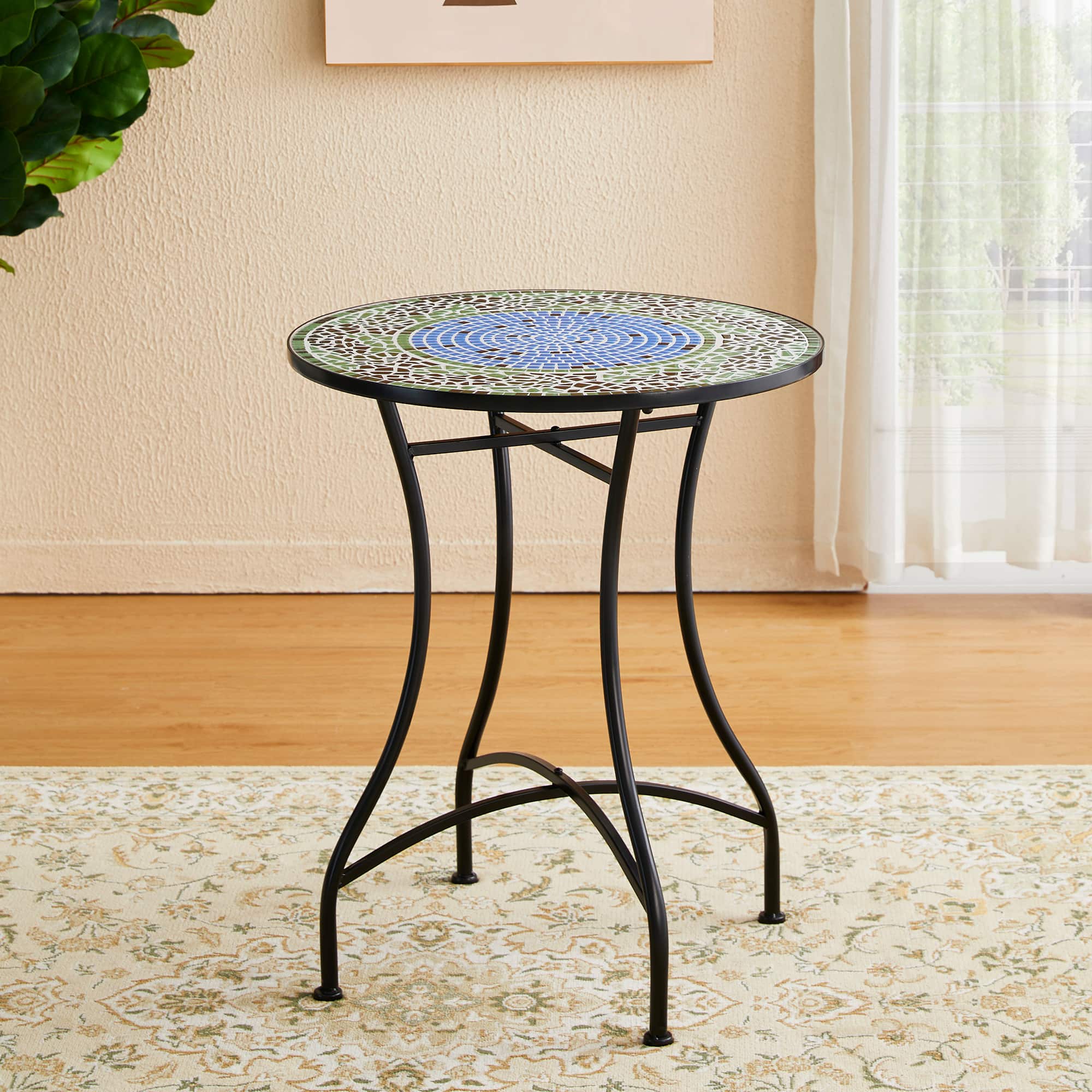 Glitzhome® 28" Green Outdoor Metal Folding Bistro Table with Ceramic Tile Top