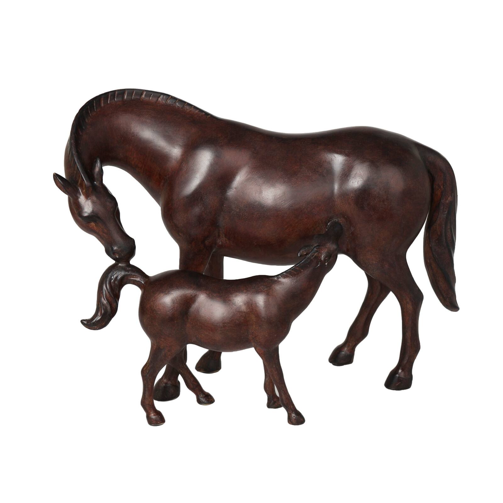 Dark Brown Horse Mom & Baby Sculpture