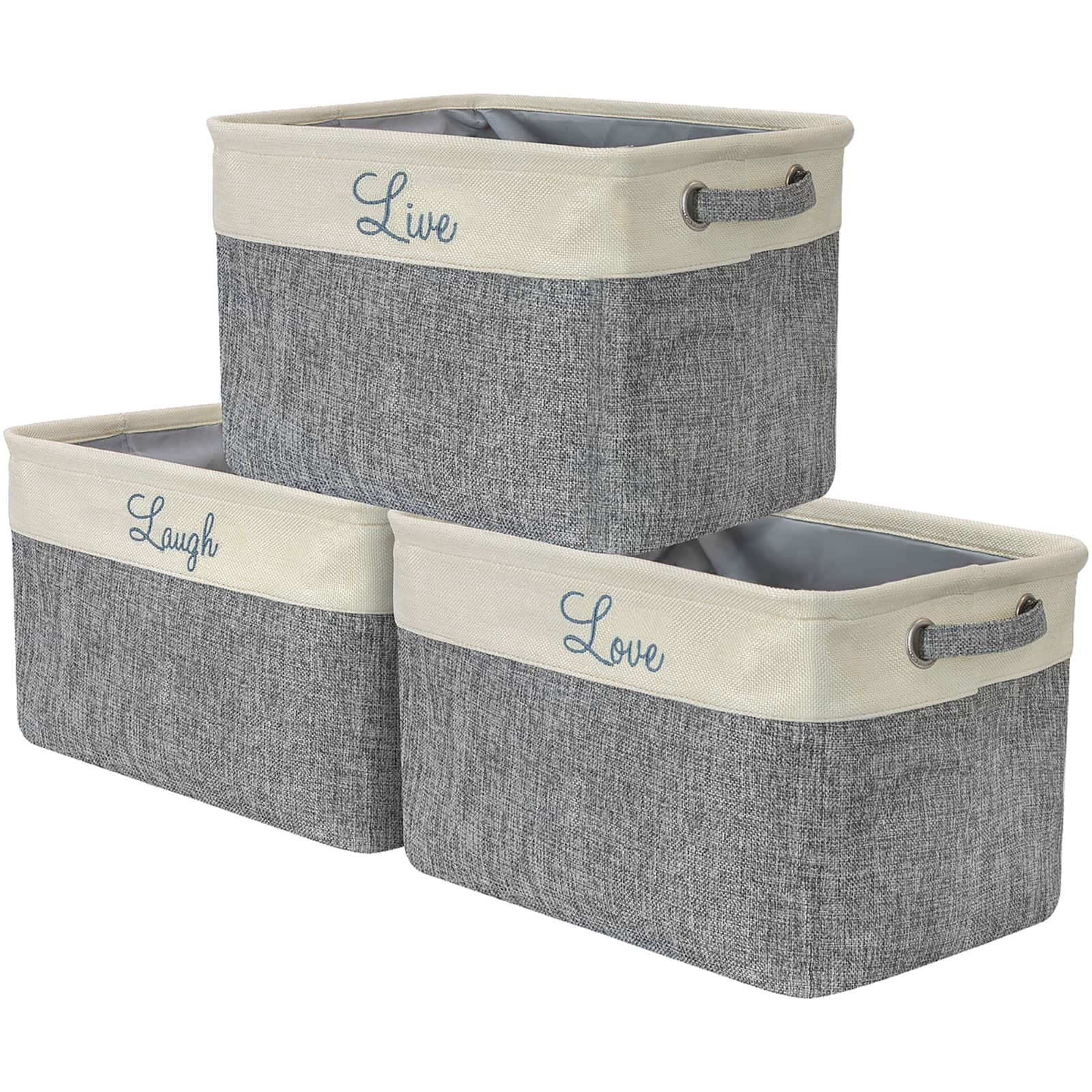 Sorbus 11" Gray Twill Cursive Love Live Laugh Storage Basket Set