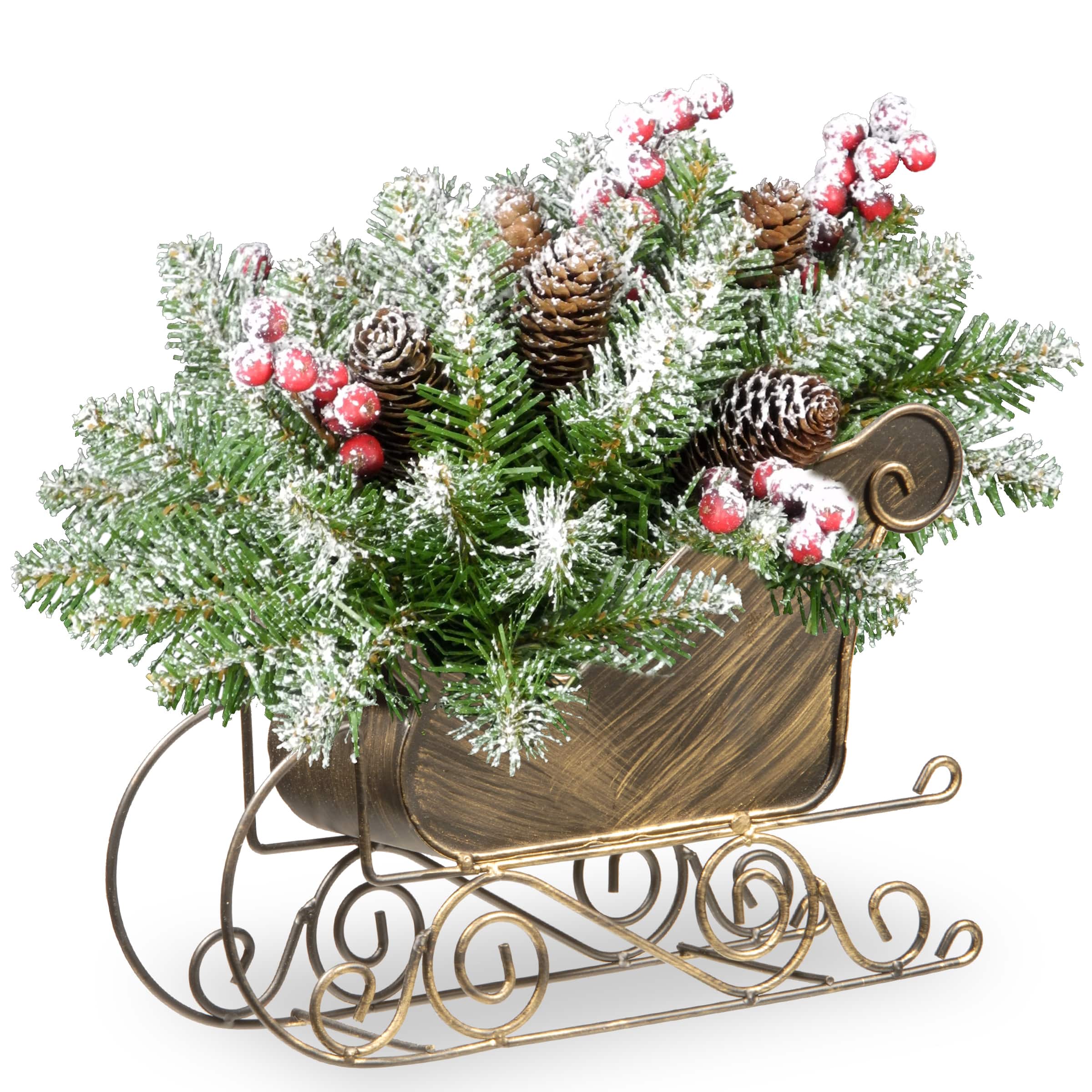 10" Dunhill Fir Sleigh With Snow, Berries & Cones