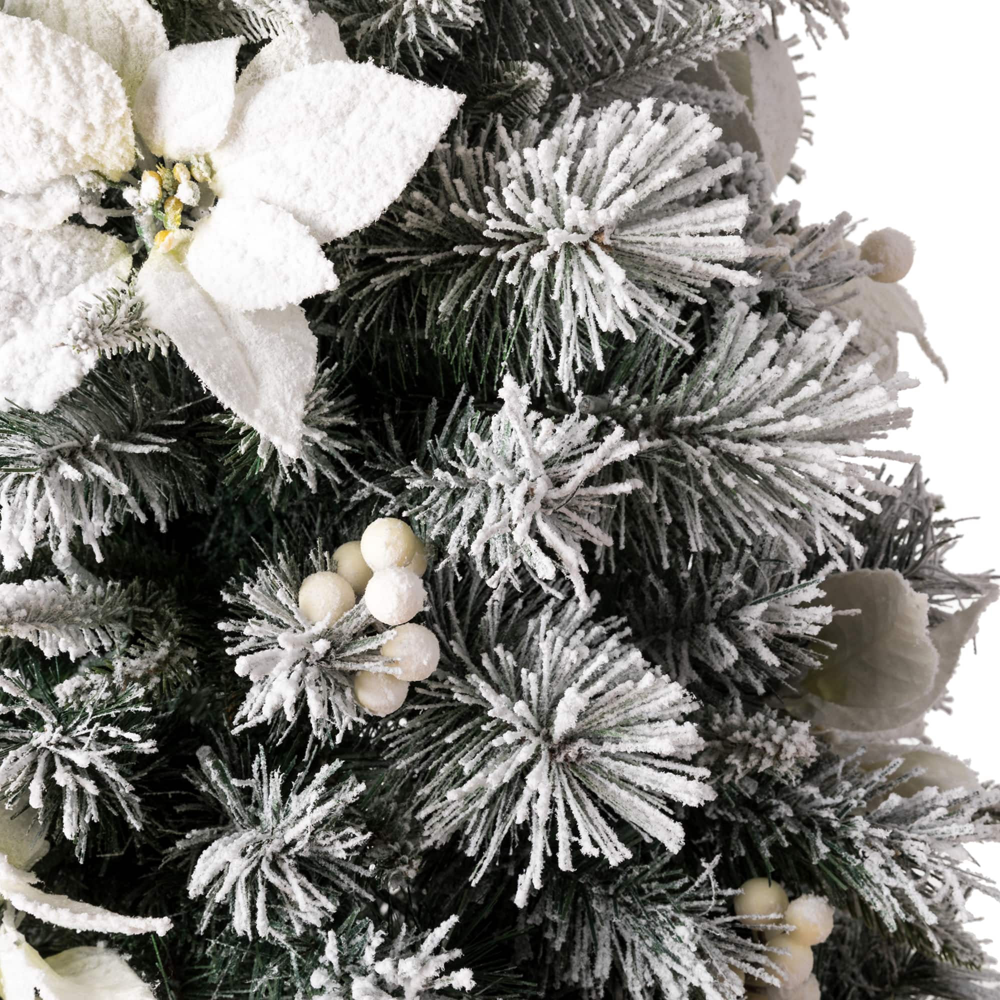 5ft. Pre-Lit Flocked Pine Artificial Christmas Tree in Planter Set, Warm White LED Lights