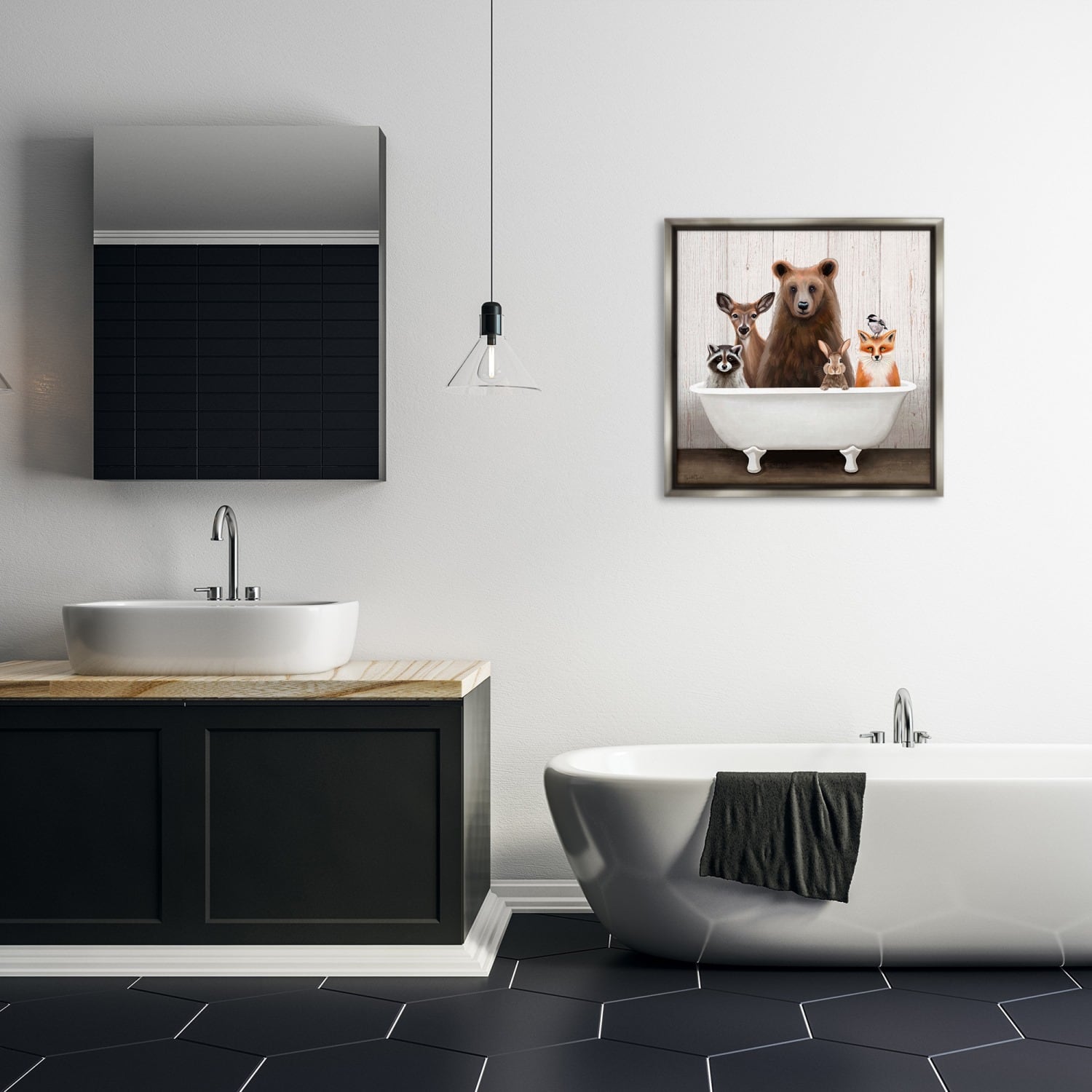 Stupell Industries Woodland Creatures Antique Bathtub Floater Framed Art