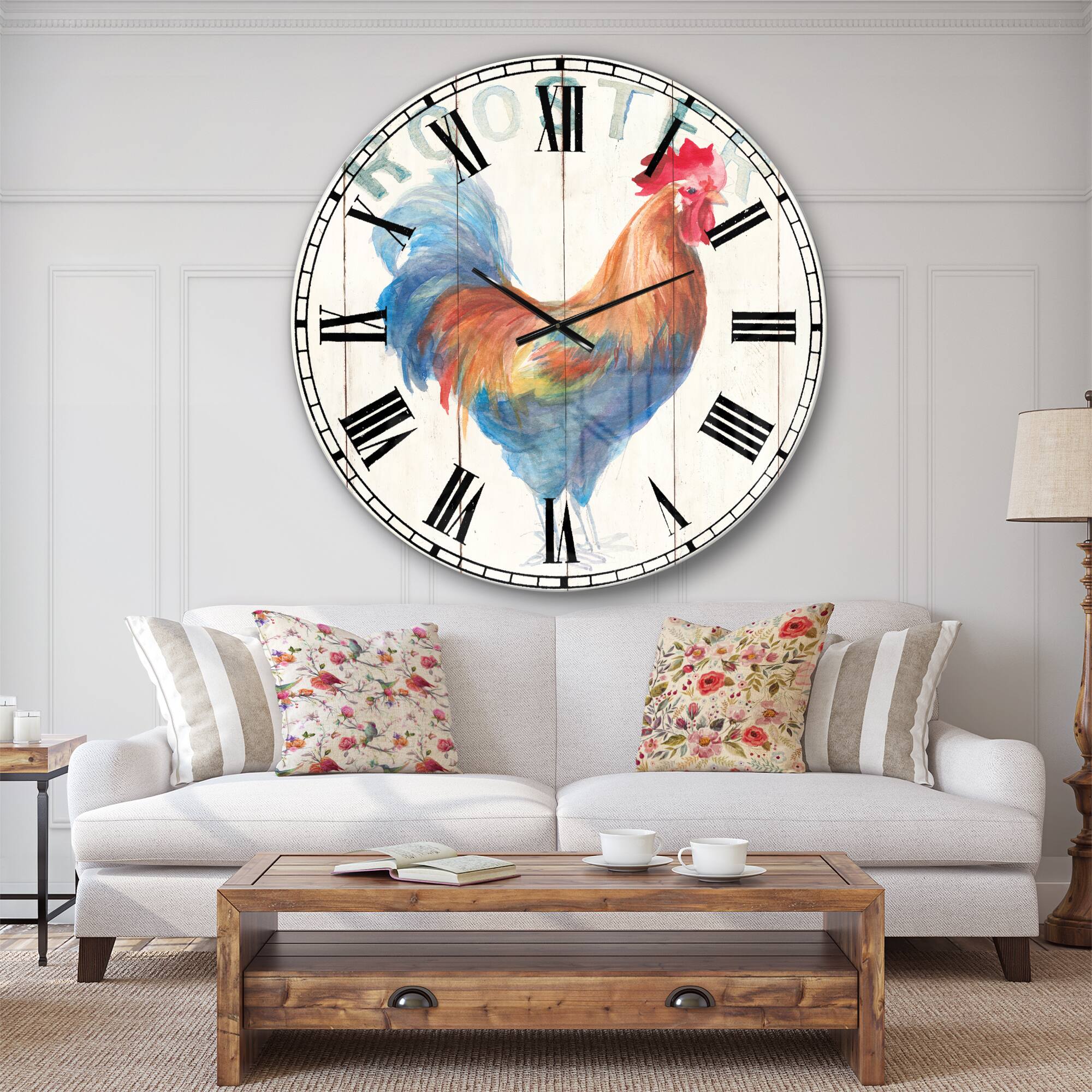 Designart 'Wood Farm Roaster I Farmhouse Wall Clock