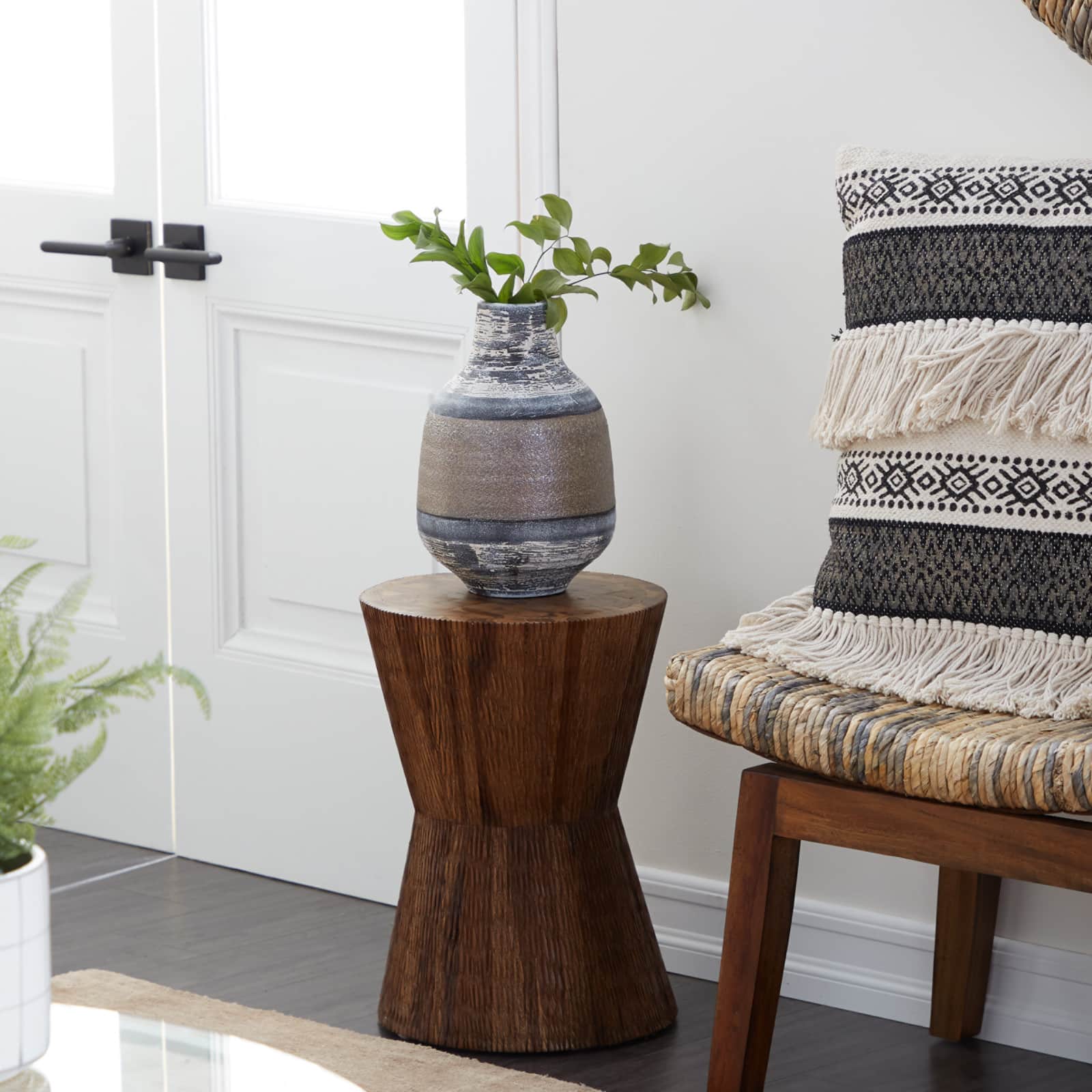 18" Brown Teak Wood Contemporary Stool