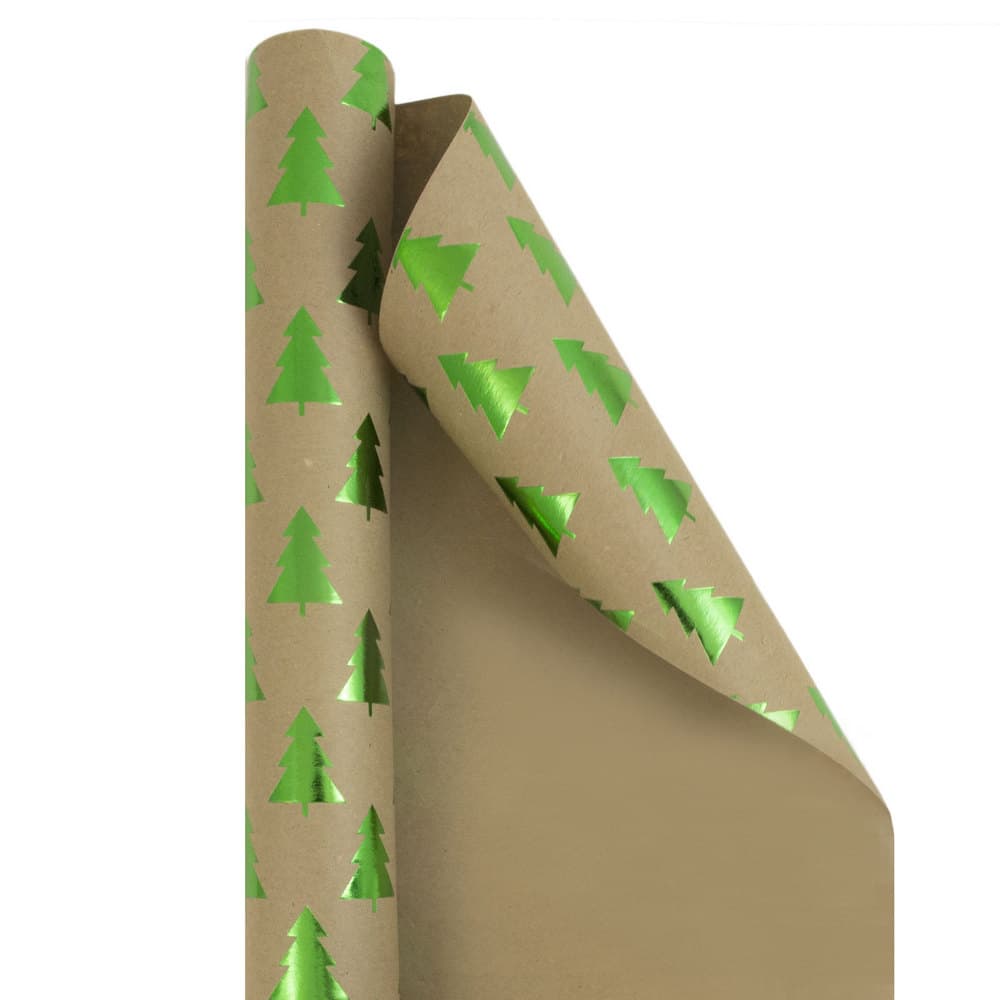 JAM Paper Christmas Tree Print Kraft Gift Wrap