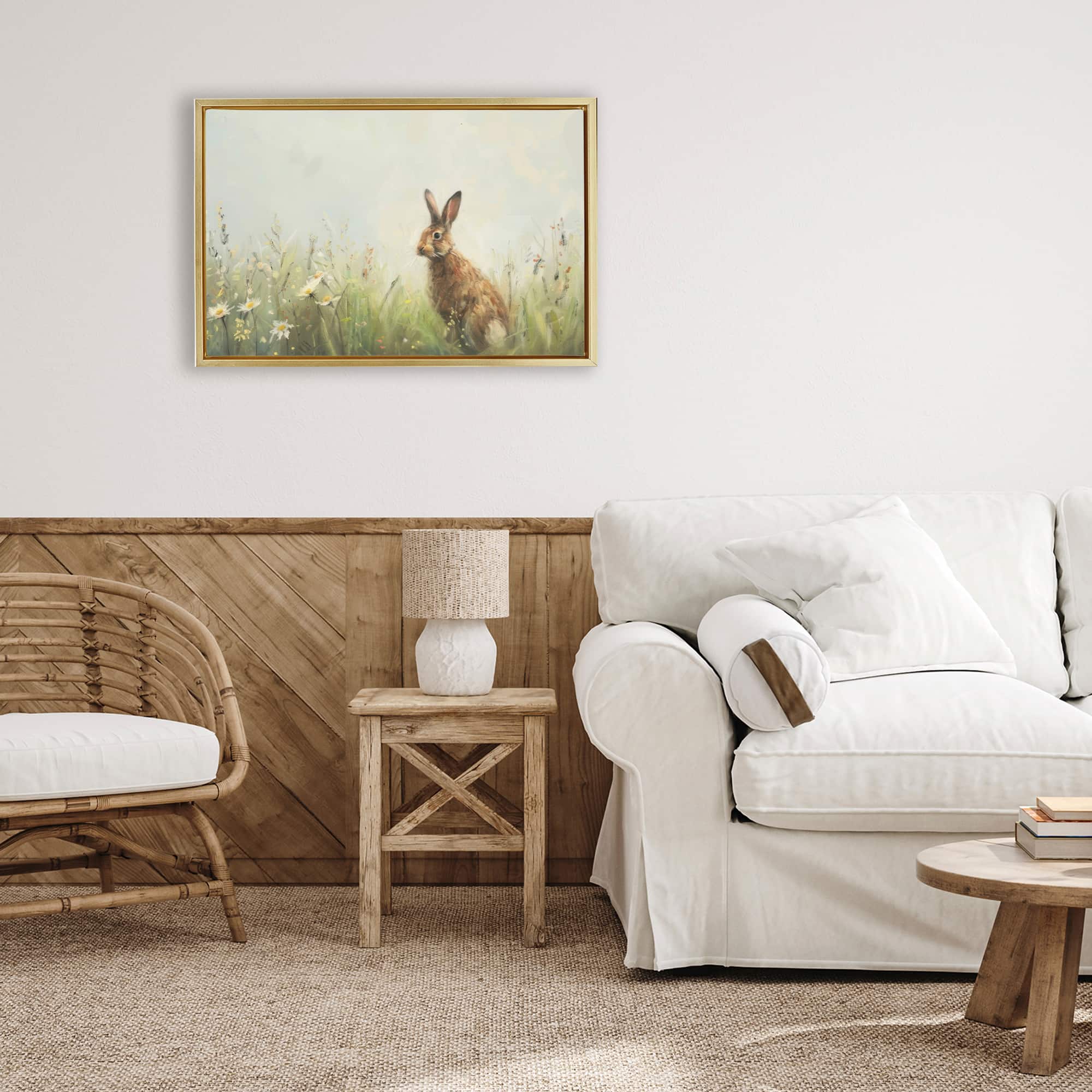 Stupell Industries Brown Rabbit with Daisies Floating Frame Wall Art