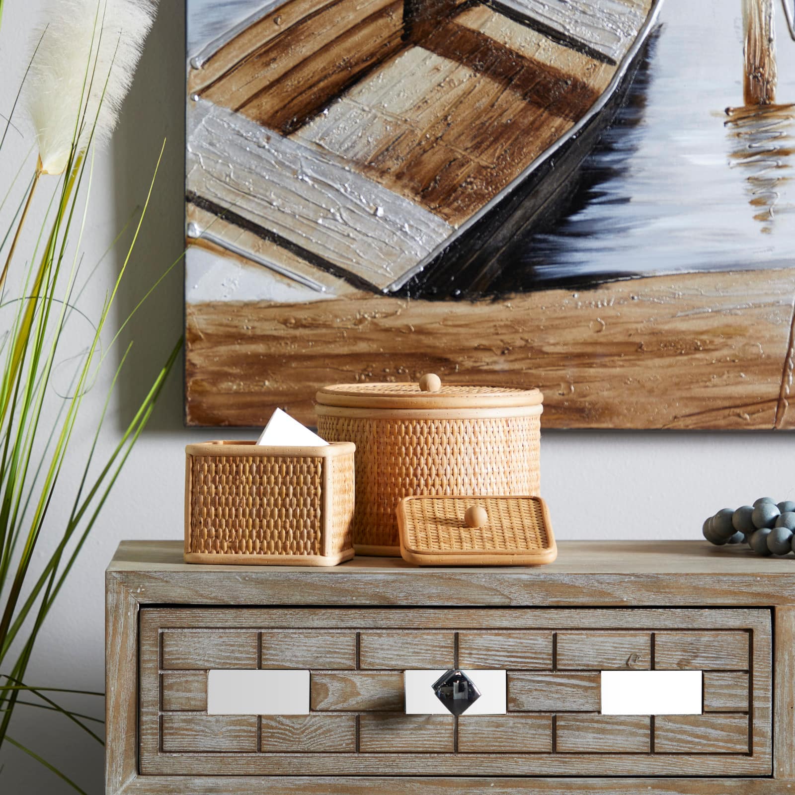 Brown Rattan Storage Box Set