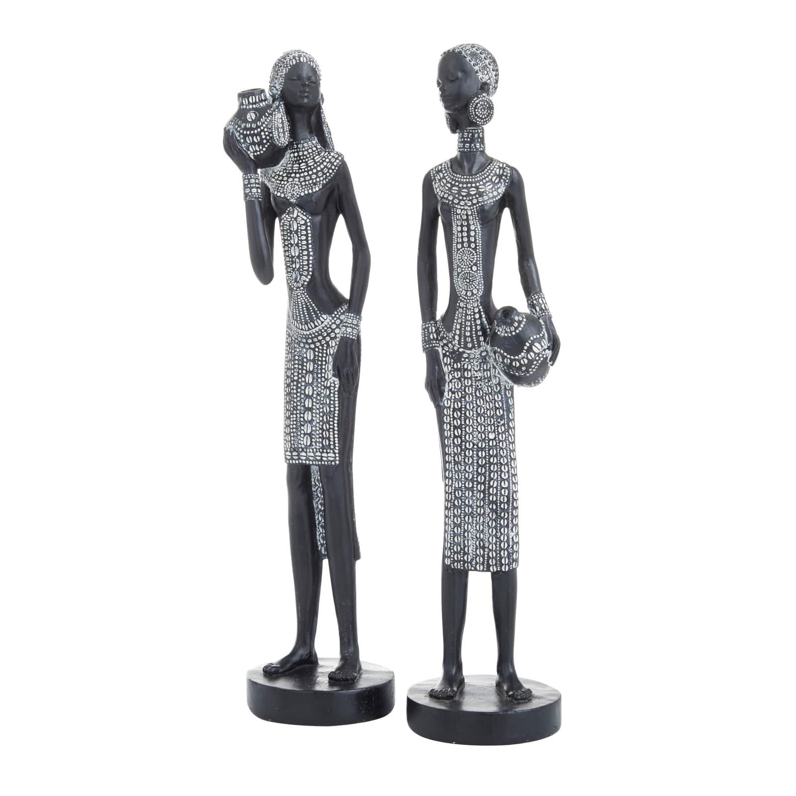 Set of 2 Black Polystone Eclectic Sculptures, 14" x 4" x 3"