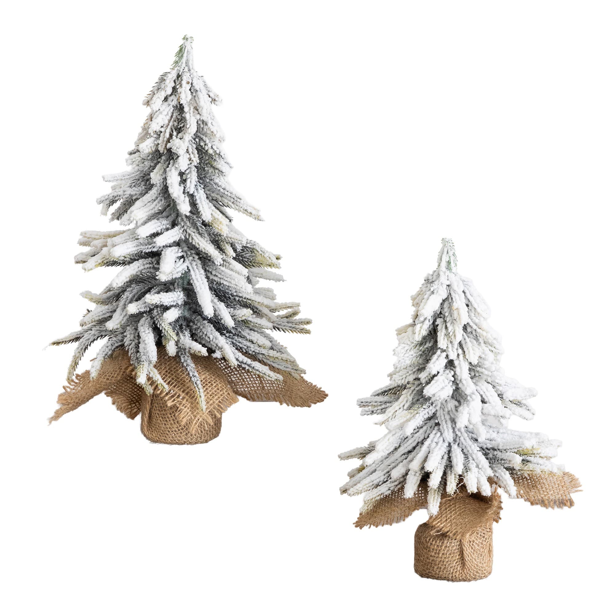Nearly Natural Unlit Green Artificial Mini Flocked Christmas Tree with Burlap Base Set