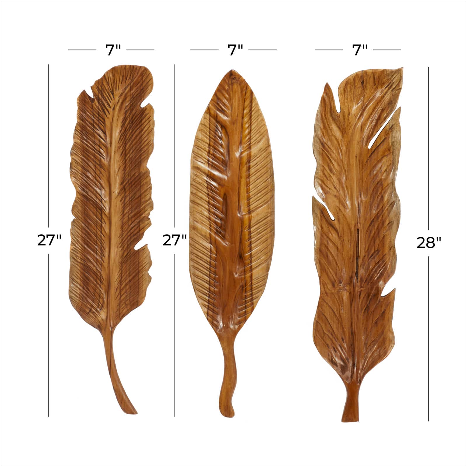 Set of 3 Brown Teak Wood Rustic Wall Decor 7", 27"
