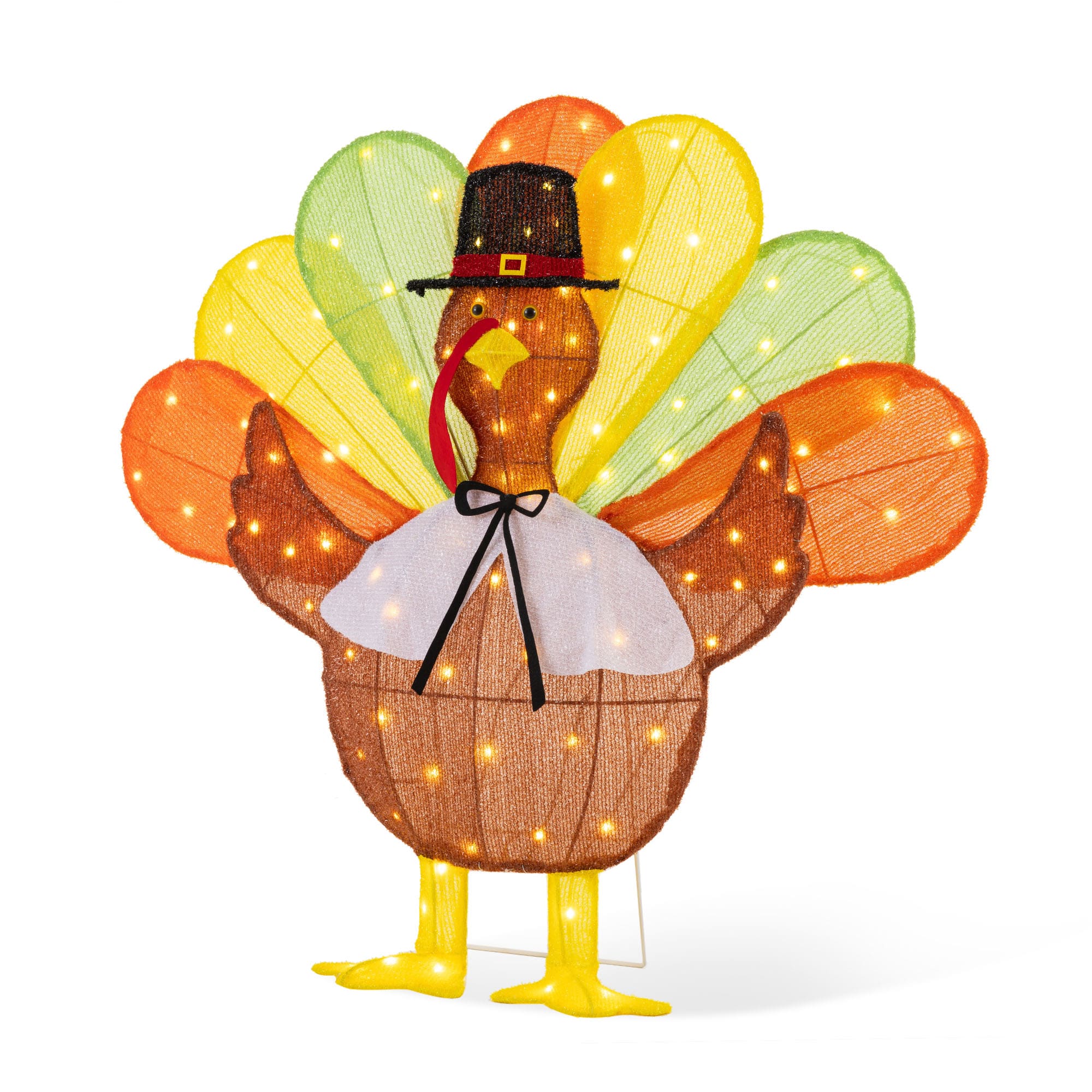 Glitzhome® 35.5" 2.5D Lighted Thanksgiving Fabric Turkey Outdoor Decor with 100 warm White LED Lights