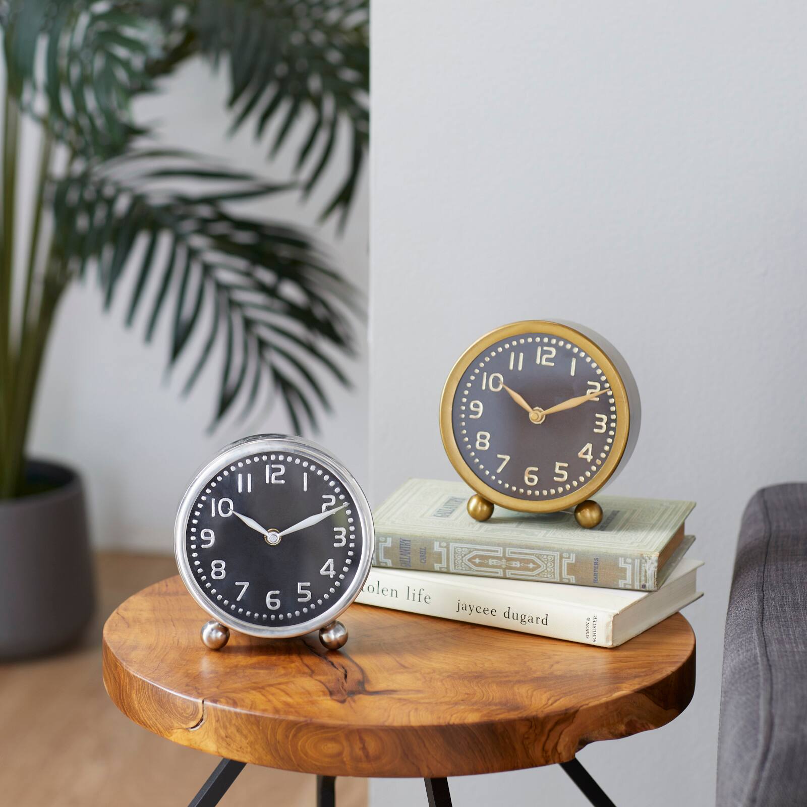 6" Glam Stainless Steel & Aluminum Clock Set