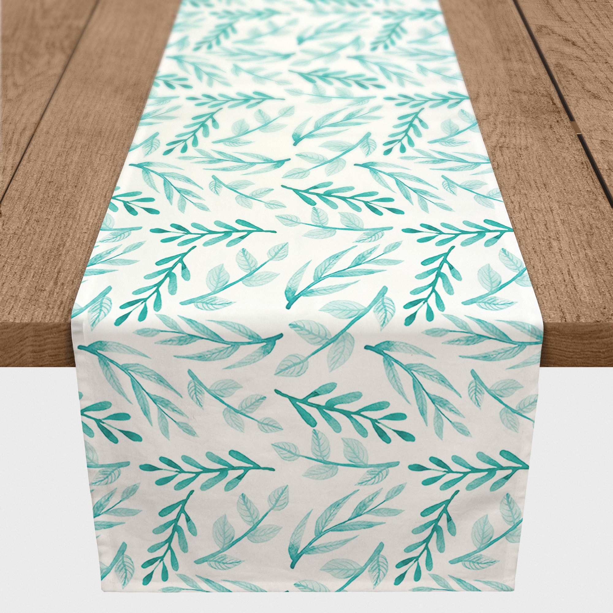 72" Blue Leafy Branches Cotton Twill Runner